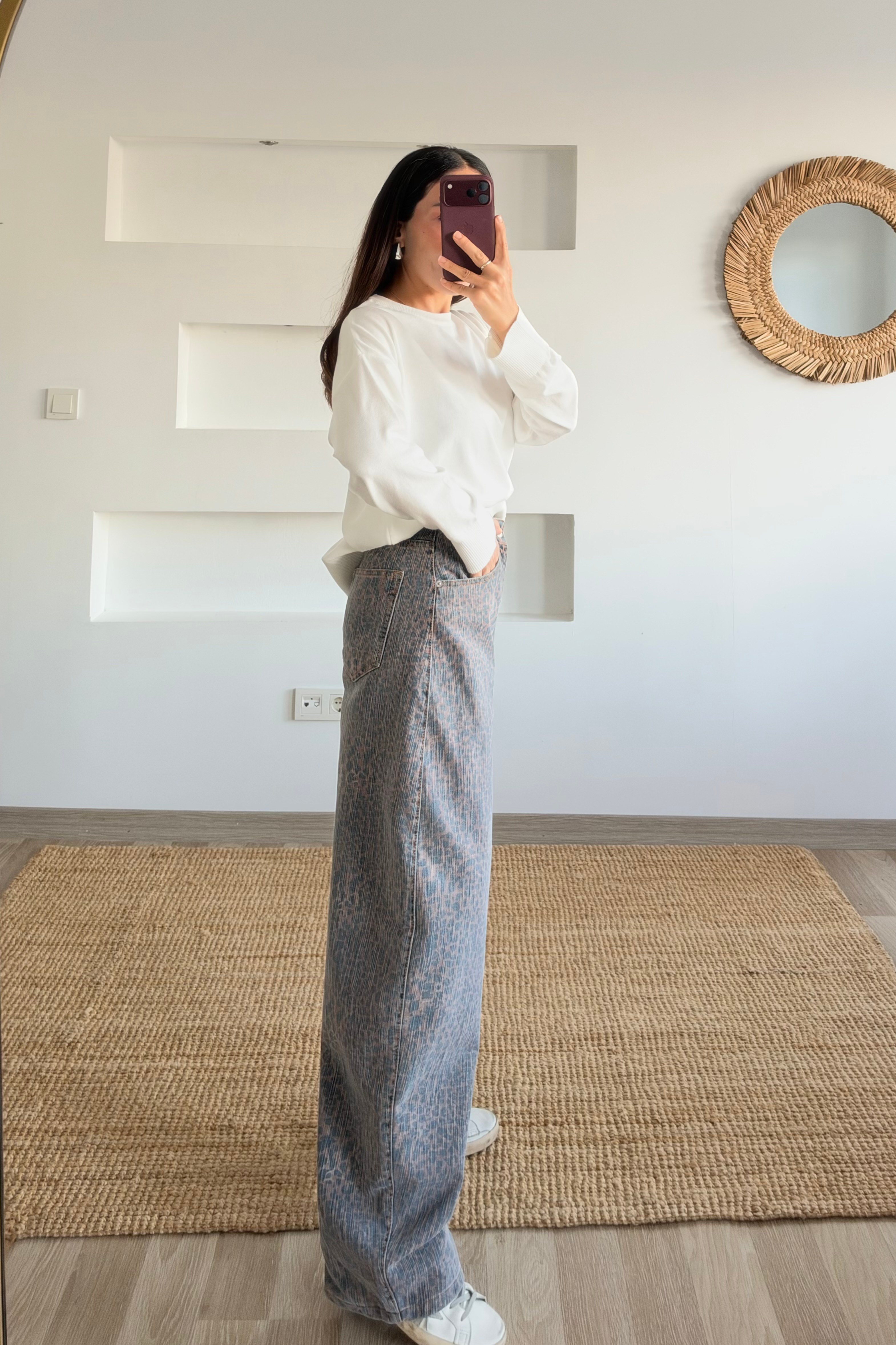 Kahve Leopar Desenli Jean uygun fiyatlarda www.butikhola.com adresinde