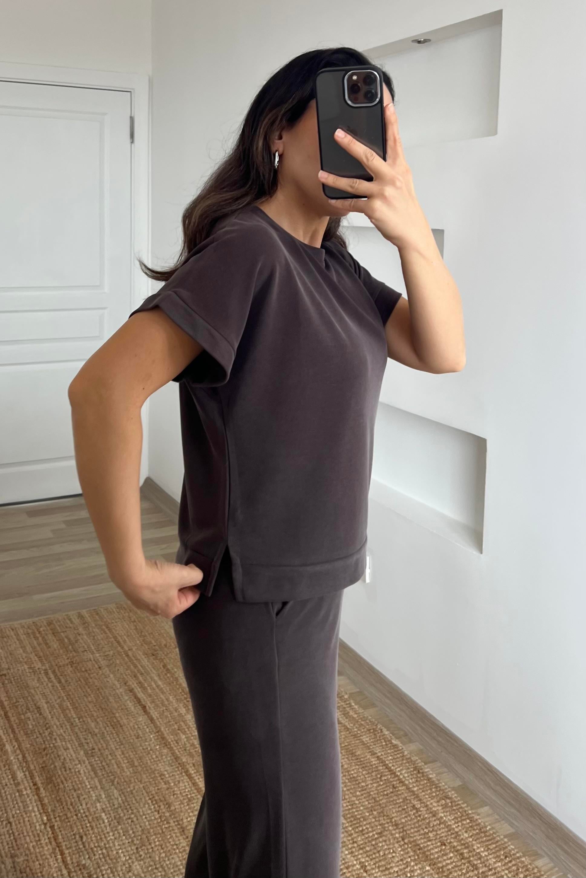 Kahve Oysho Kumaş Modal Tshirt Pantolon Takım uygun fiyatlarda www.butikhola.com adresinde