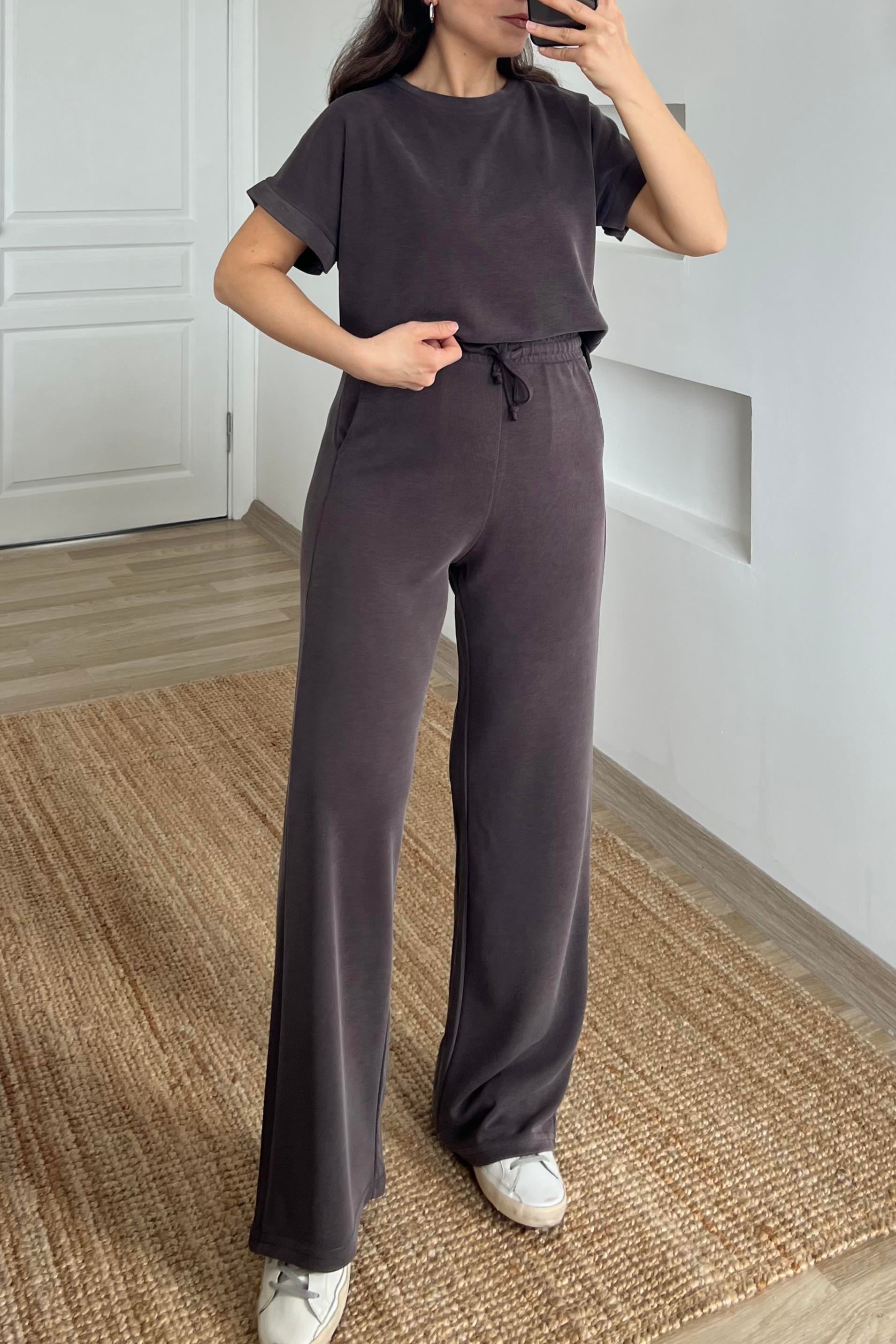 Kahve Oysho Kumaş Modal Tshirt Pantolon Takım uygun fiyatlarda www.butikhola.com adresinde