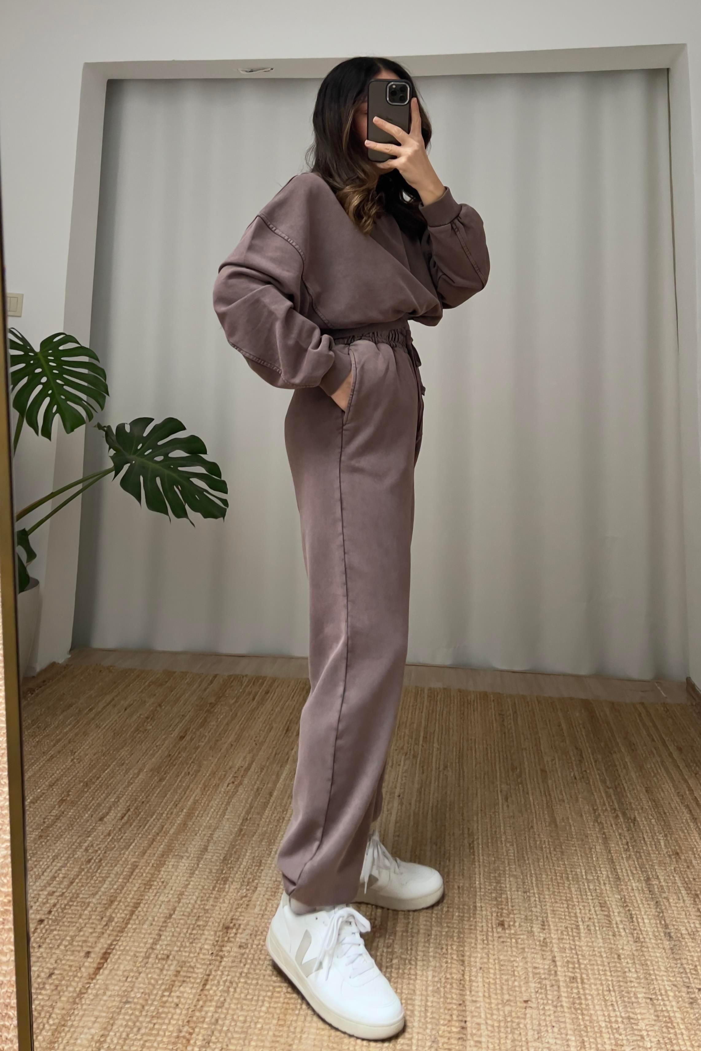 Kahve Yıkamalı Premium Eşofman Takımı uygun fiyatlarda www.butikhola.com adresinde