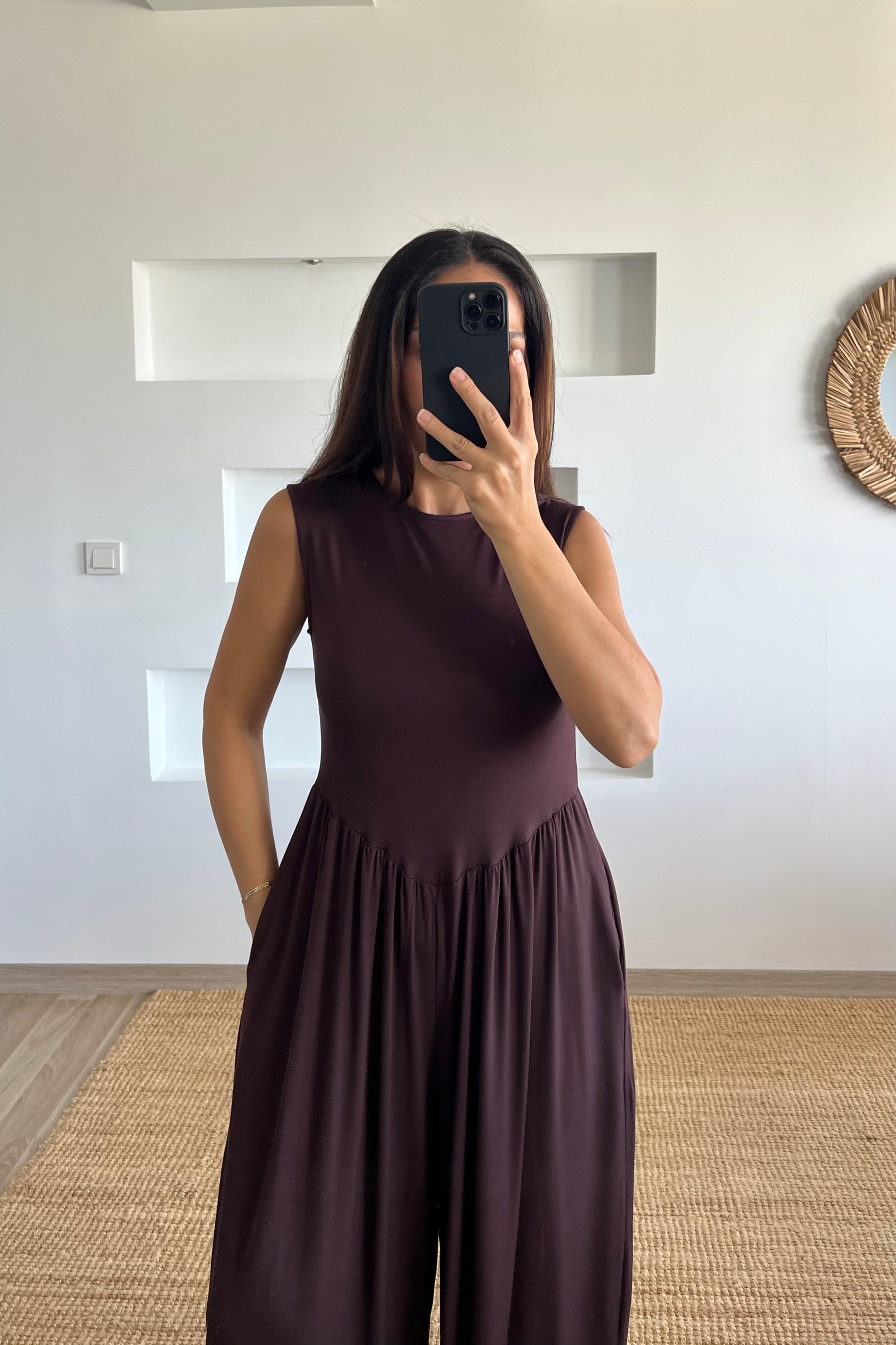 Kahverengi Basic Şalvar Tulum uygun fiyatlarda www.butikhola.com adresinde