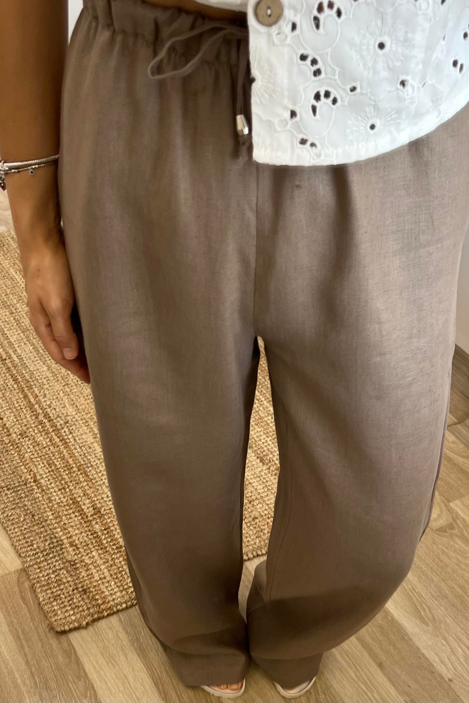 Kahverengi Beli İpli Ham Keten Comfort Pantolon uygun fiyatlarda www.butikhola.com adresinde