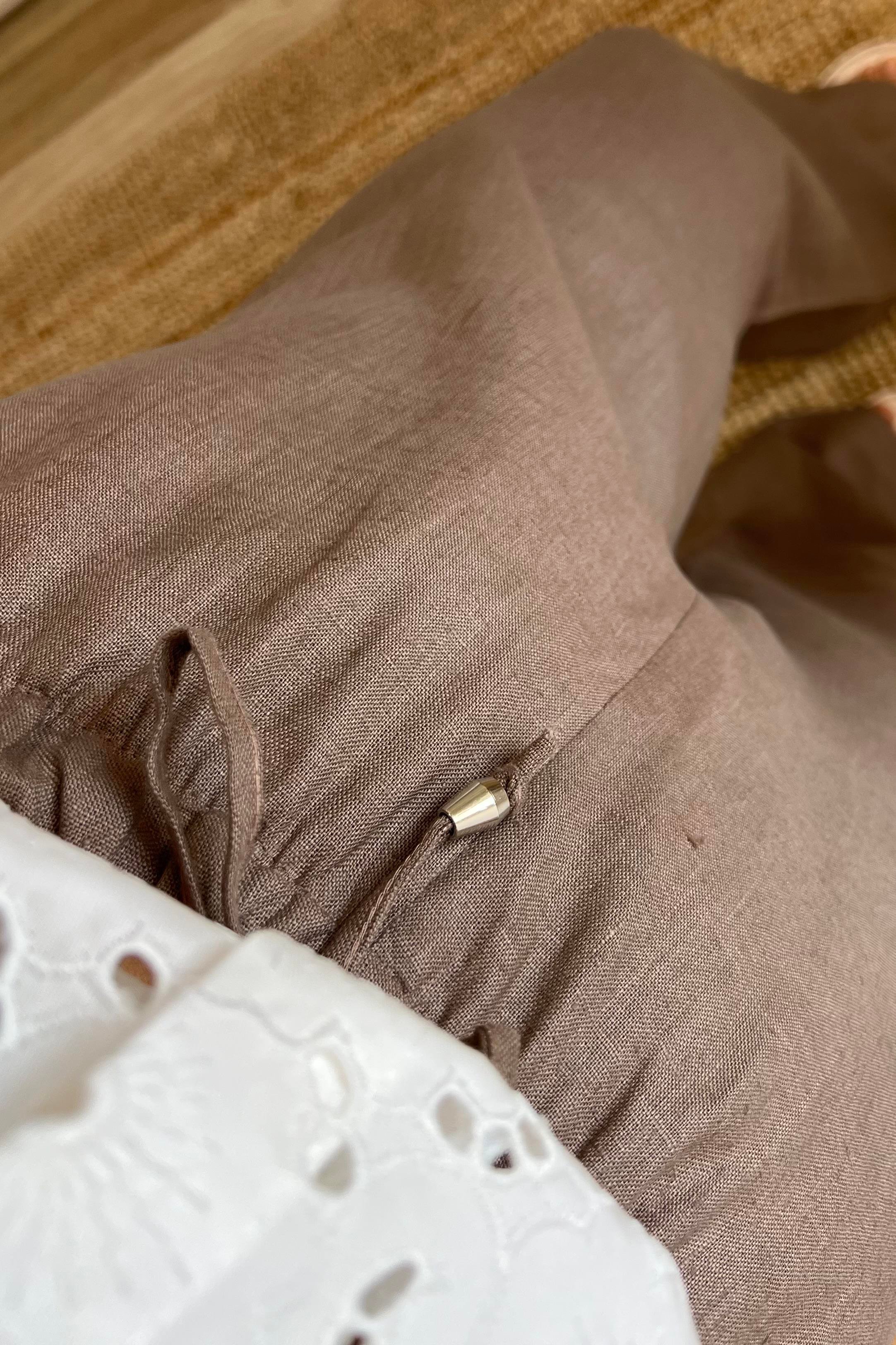 Kahverengi Beli İpli Ham Keten Comfort Pantolon uygun fiyatlarda www.butikhola.com adresinde