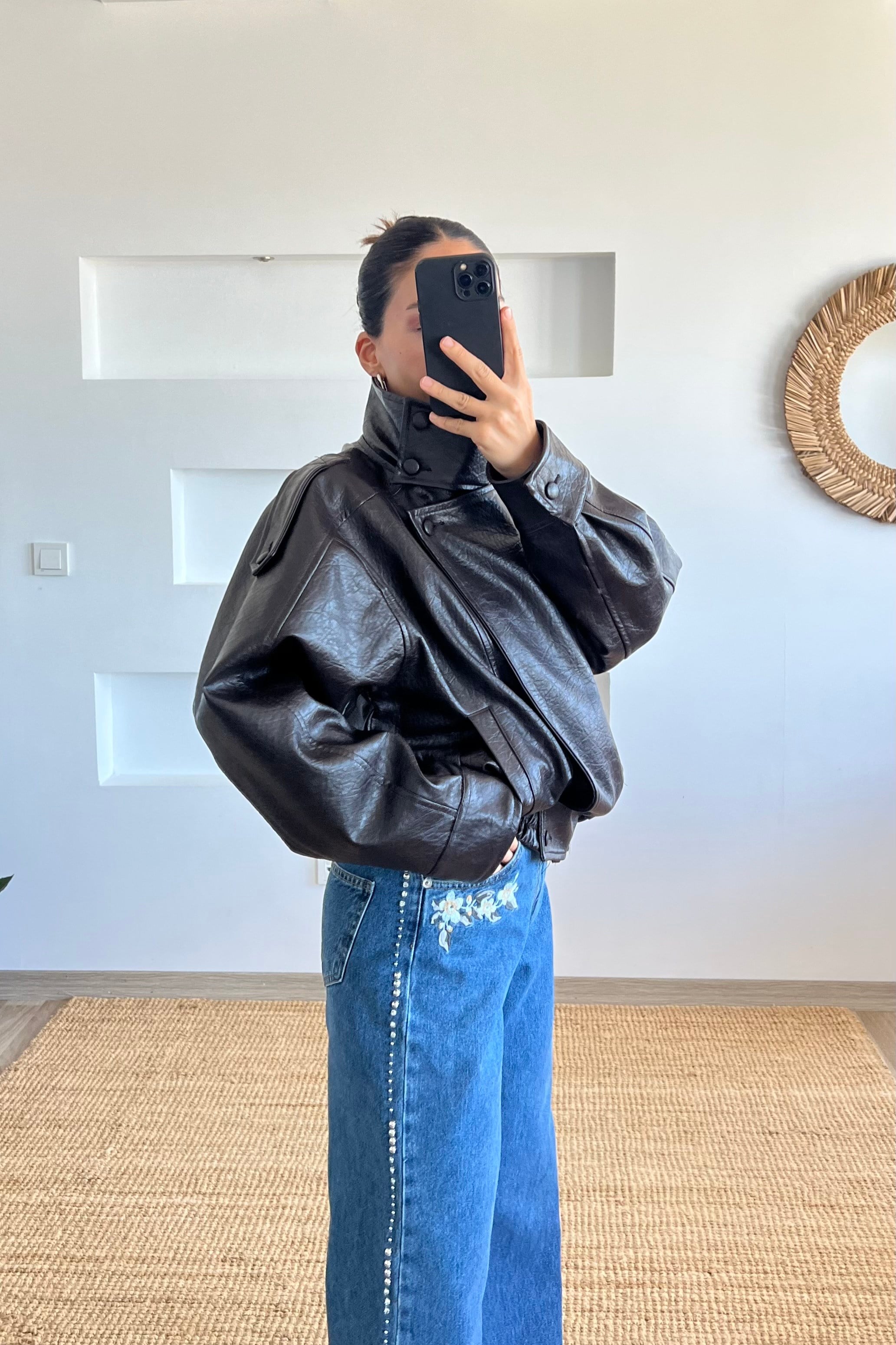 Kahverengi Biker Deri Ceket uygun fiyatlarda www.butikhola.com adresinde