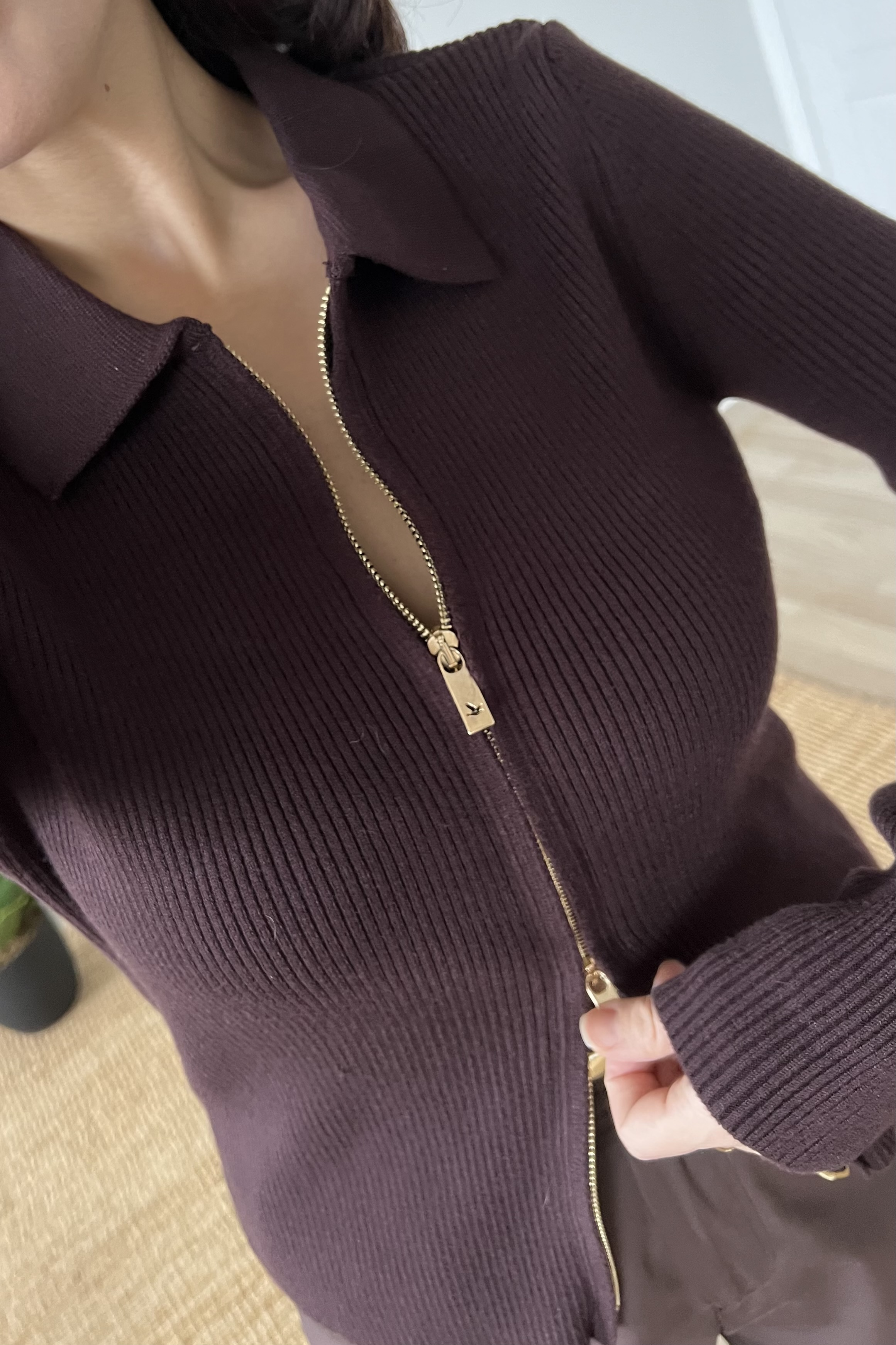 Kahverengi Çift Fermuarlı Polo Yaka Hırka uygun fiyatlarda www.butikhola.com adresinde