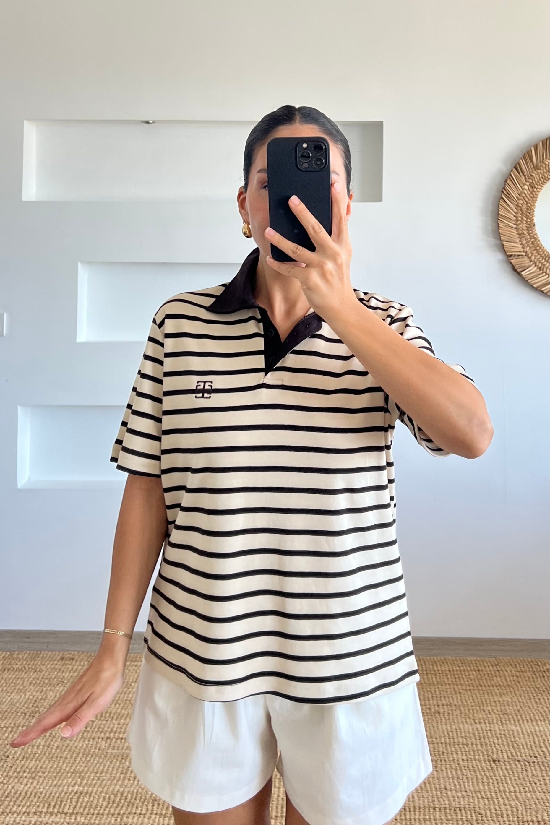 Kahverengi Çizgili Polo Yaka Tshirt uygun fiyatlarda www.butikhola.com adresinde