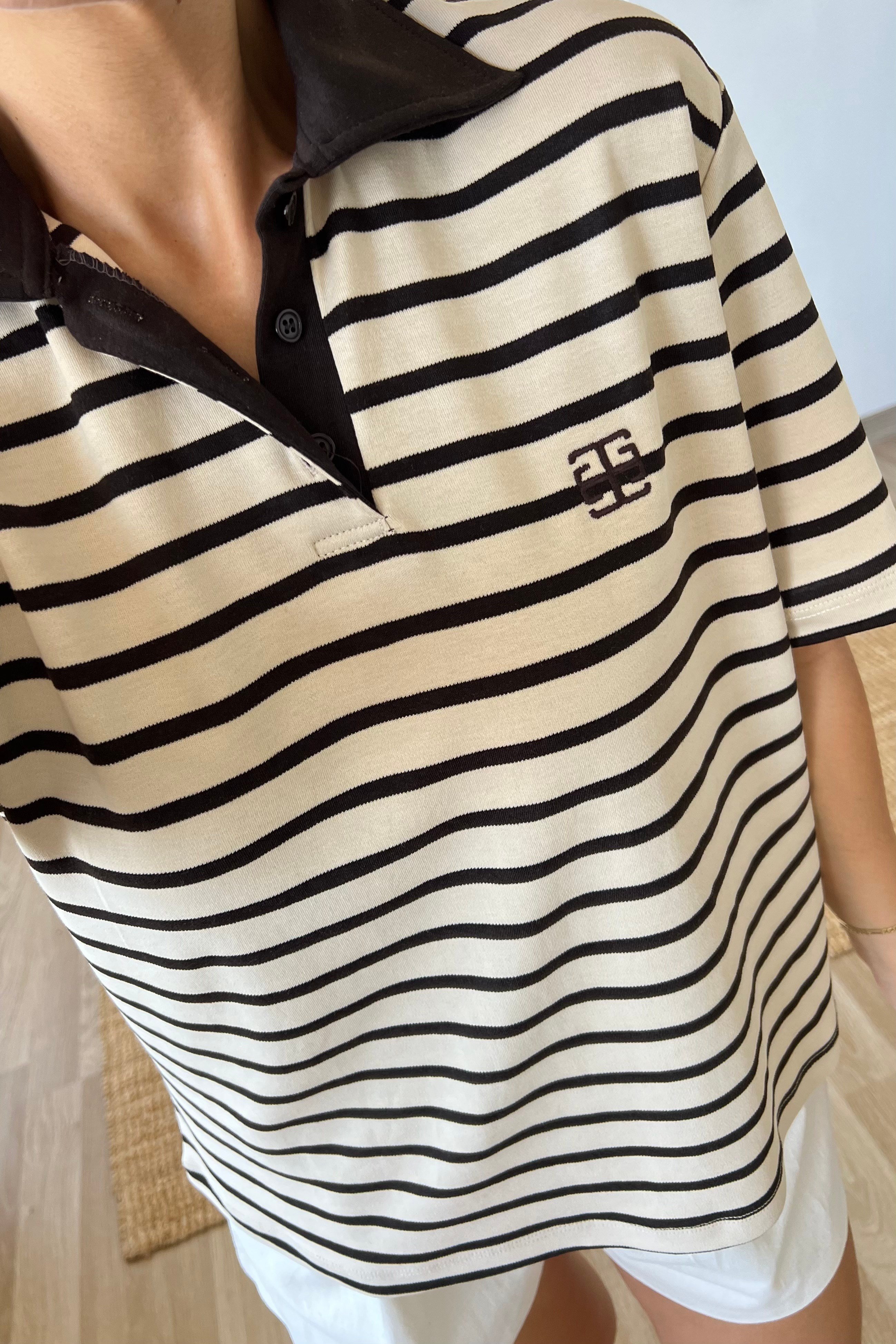 Kahverengi Çizgili Polo Yaka Tshirt uygun fiyatlarda www.butikhola.com adresinde