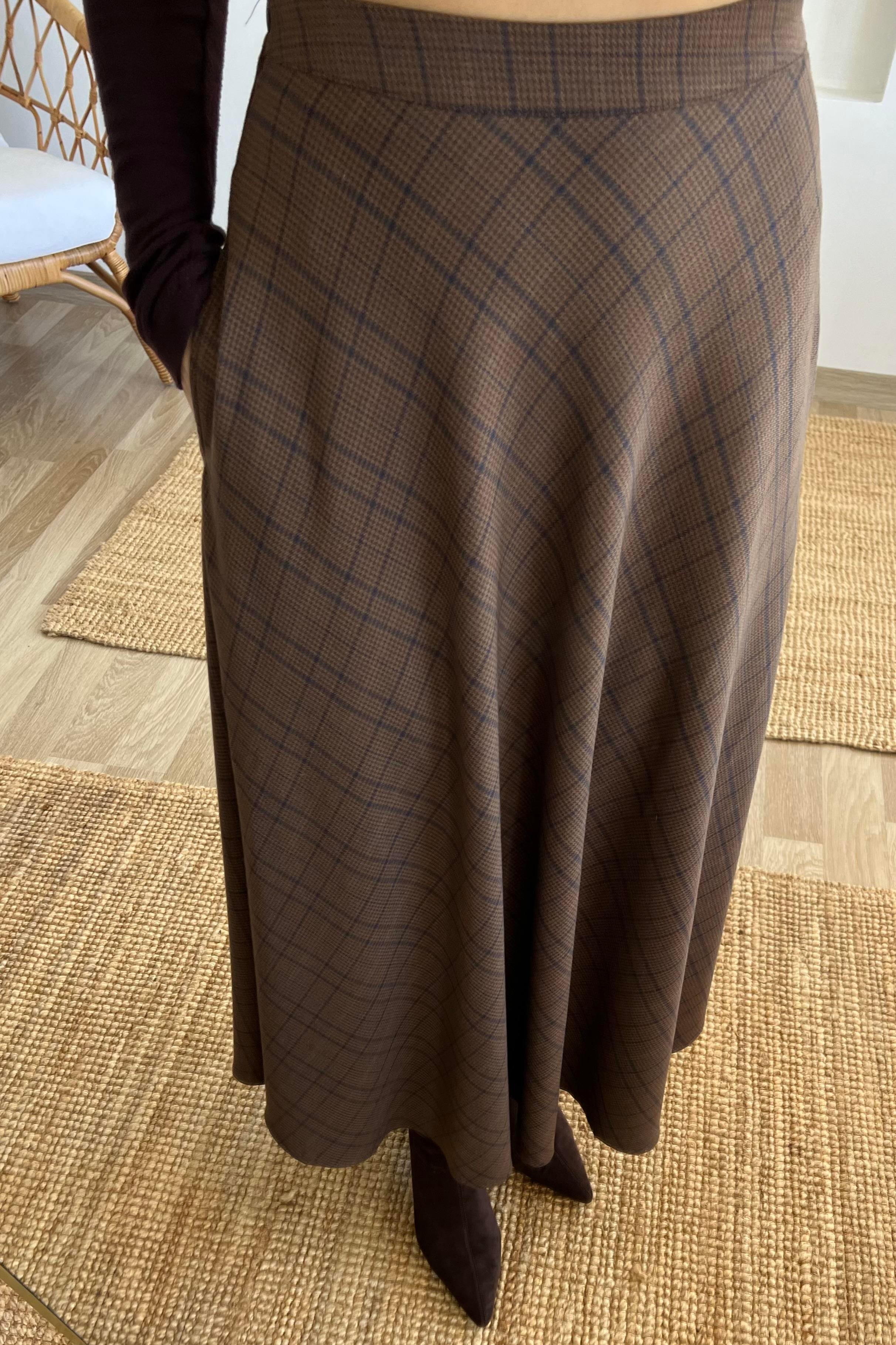 Kahverengi Ekoseli Cepli Midi Etek uygun fiyatlarda www.butikhola.com adresinde