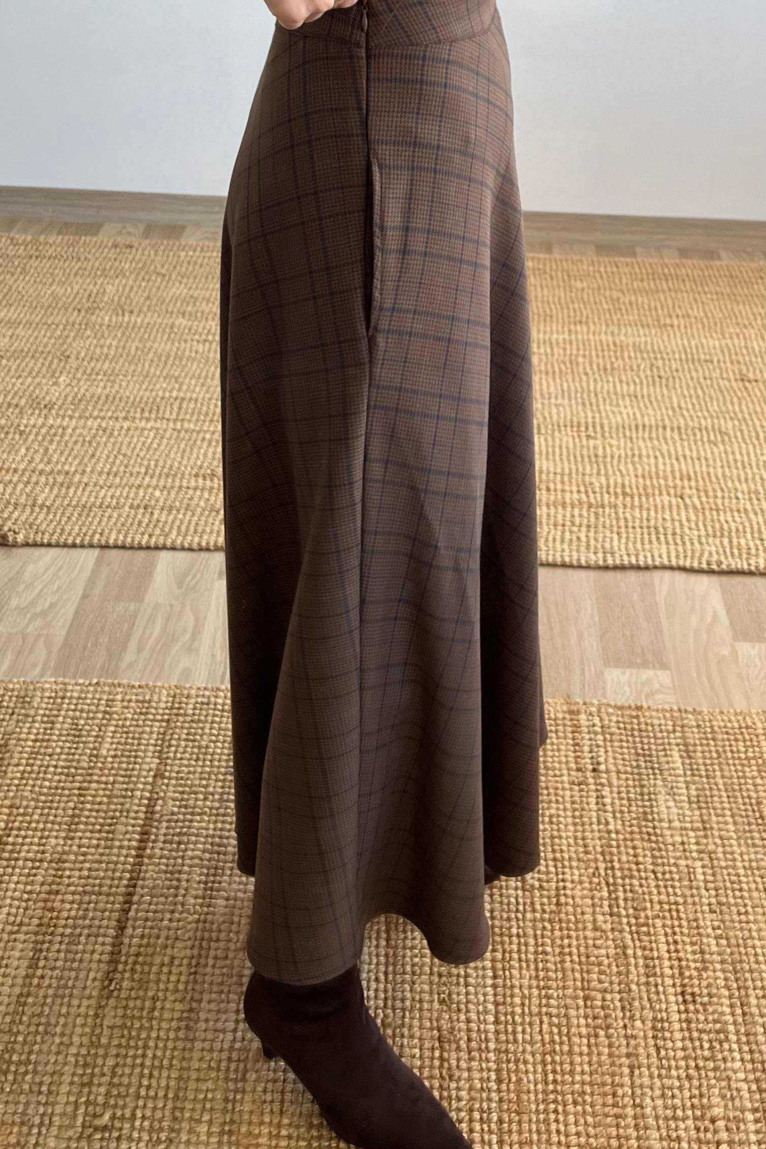 Kahverengi Ekoseli Cepli Midi Etek uygun fiyatlarda www.butikhola.com adresinde