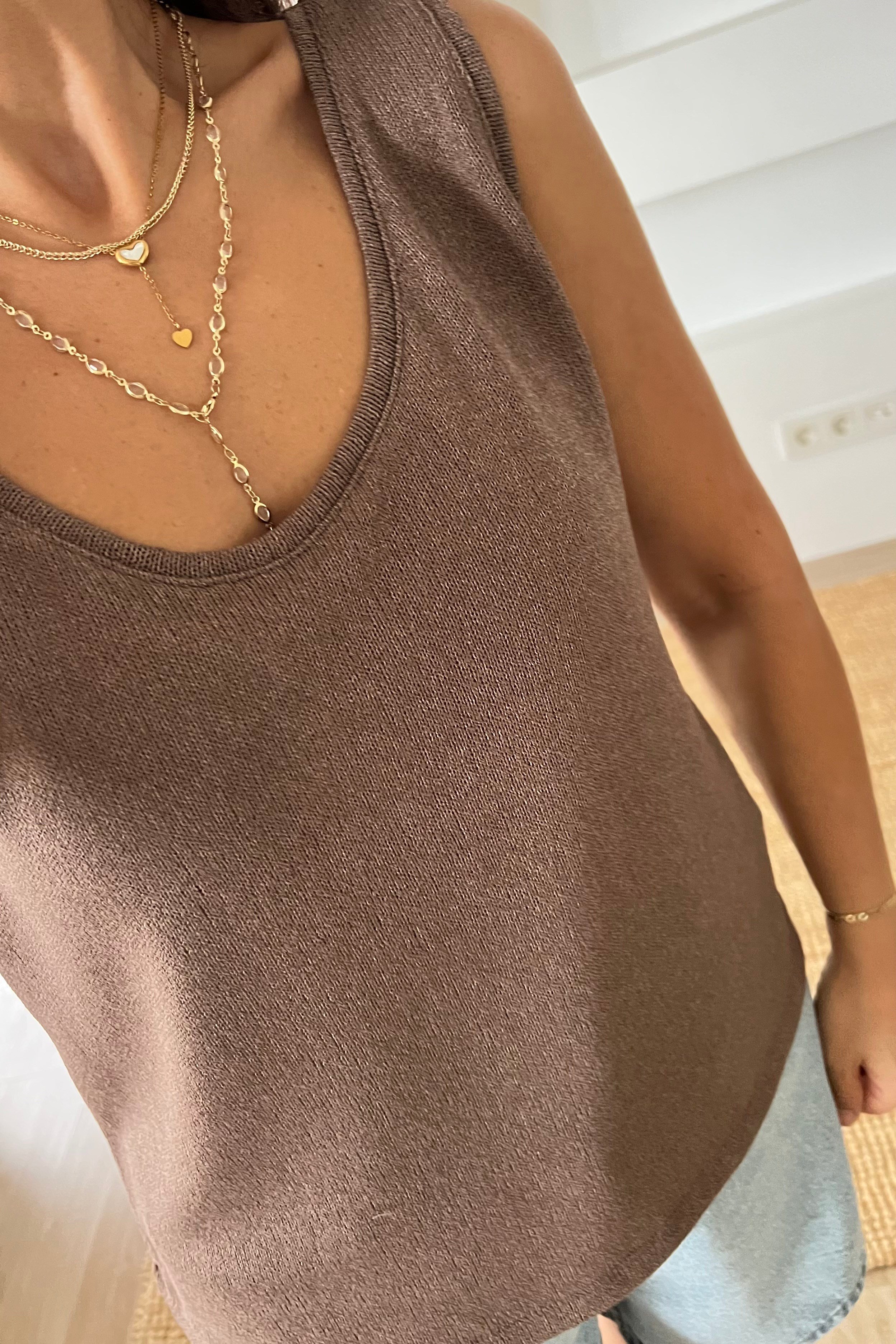 Kahverengi Merserize Kolsuz Bluz uygun fiyatlarda www.butikhola.com adresinde