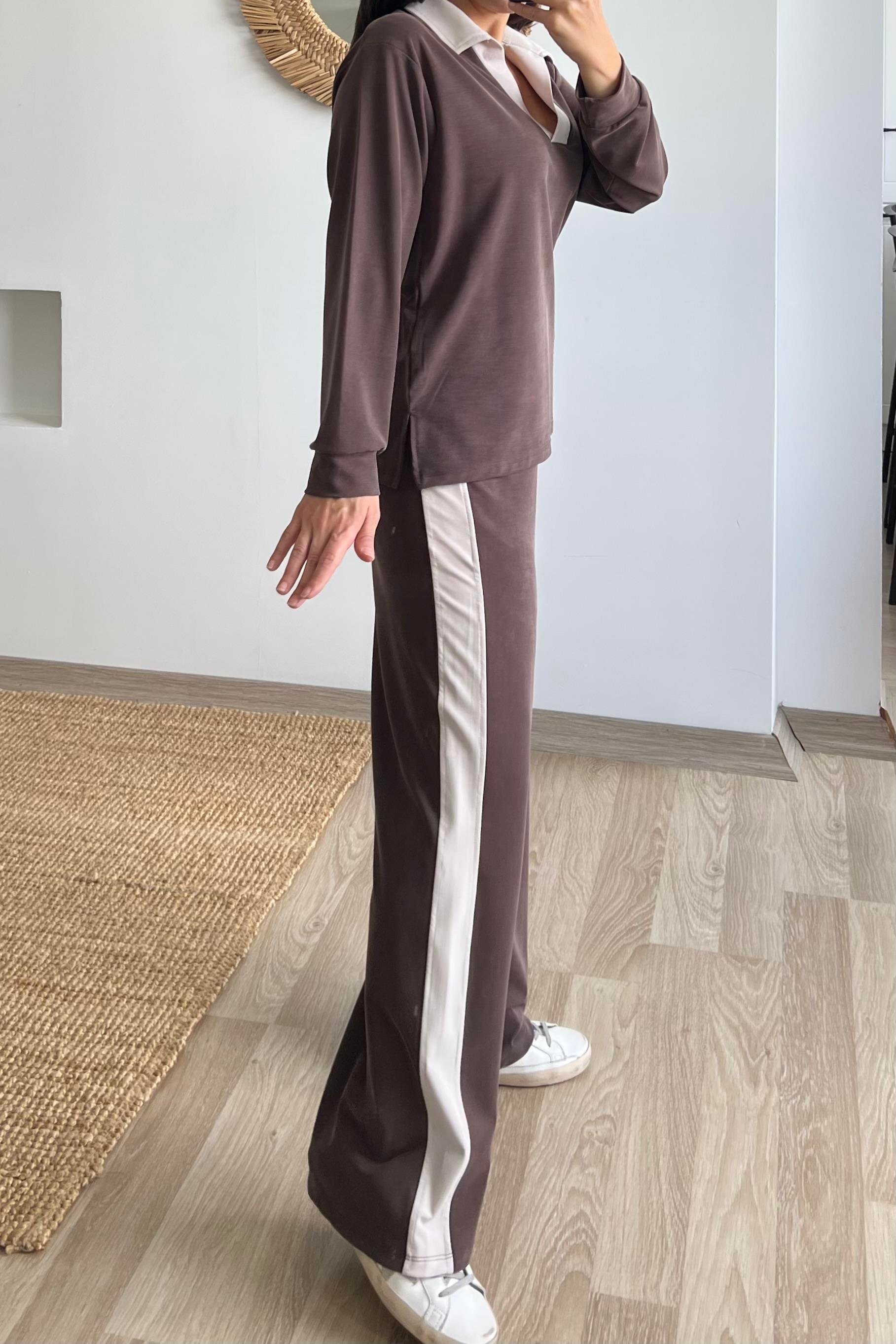 Kahverengi Oysho Kumaş Modal Polo Yaka Sweat Pantolon Takım uygun fiyatlarda www.butikhola.com adresinde