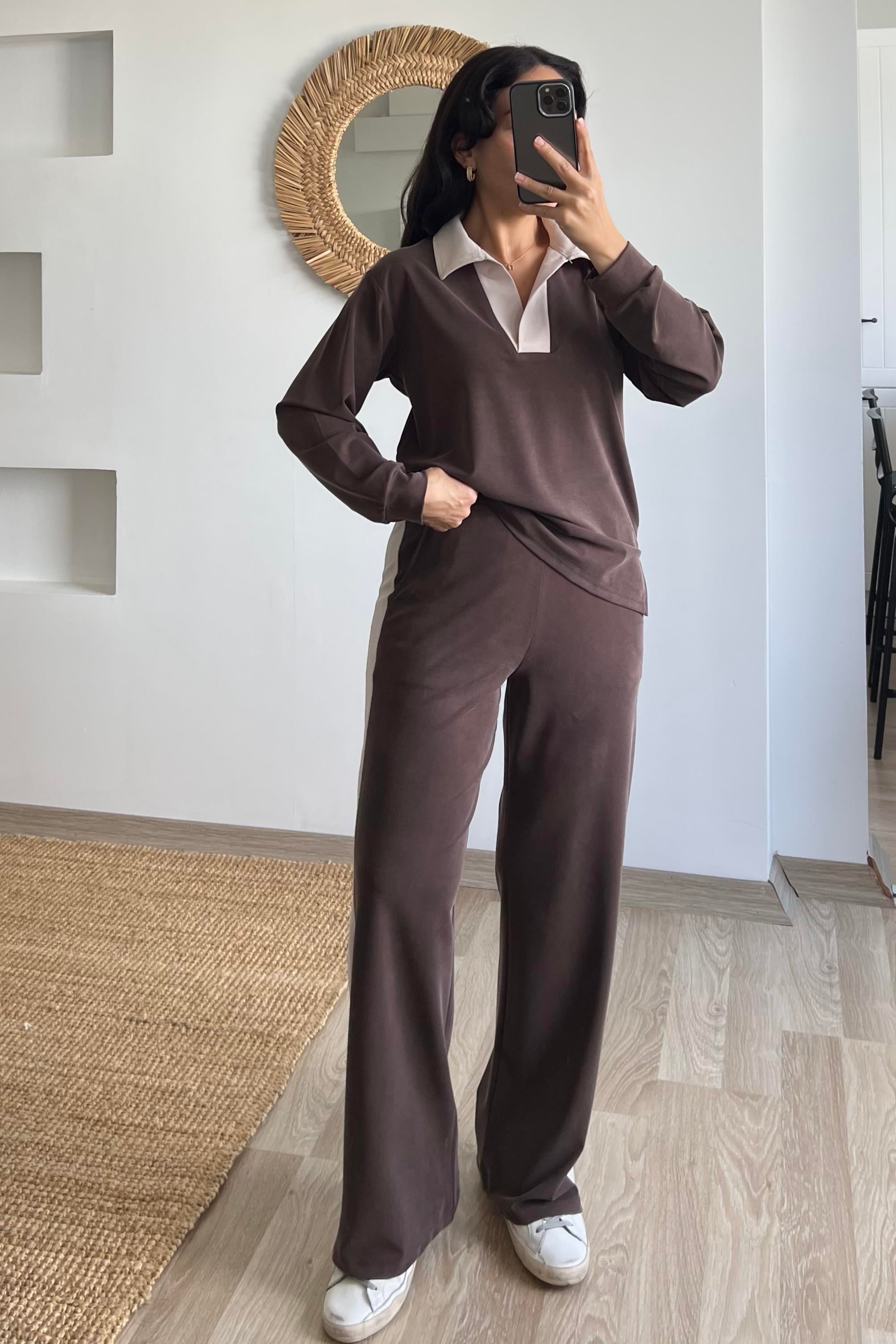 Kahverengi Oysho Kumaş Modal Polo Yaka Sweat Pantolon Takım uygun fiyatlarda www.butikhola.com adresinde