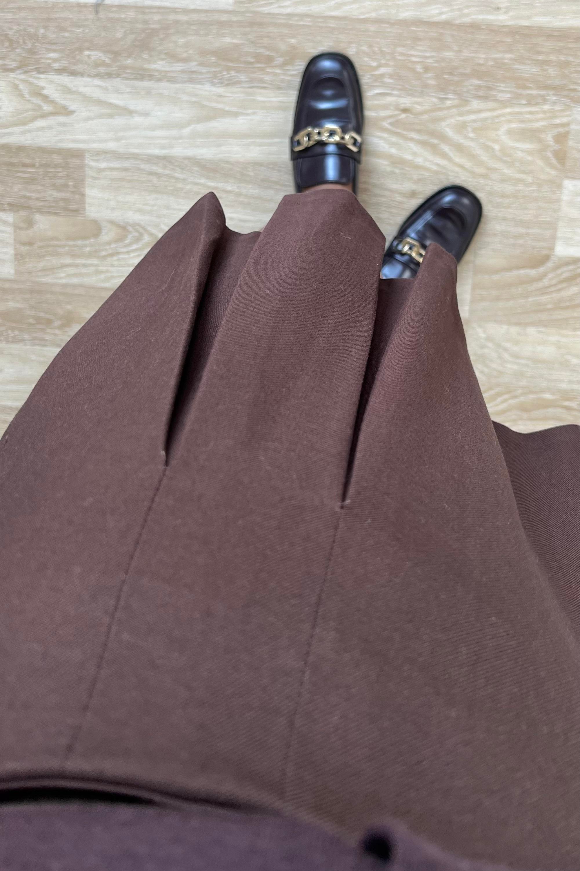 Kahverengi Pileli Premium Etek  uygun fiyatlarda www.butikhola.com adresinde