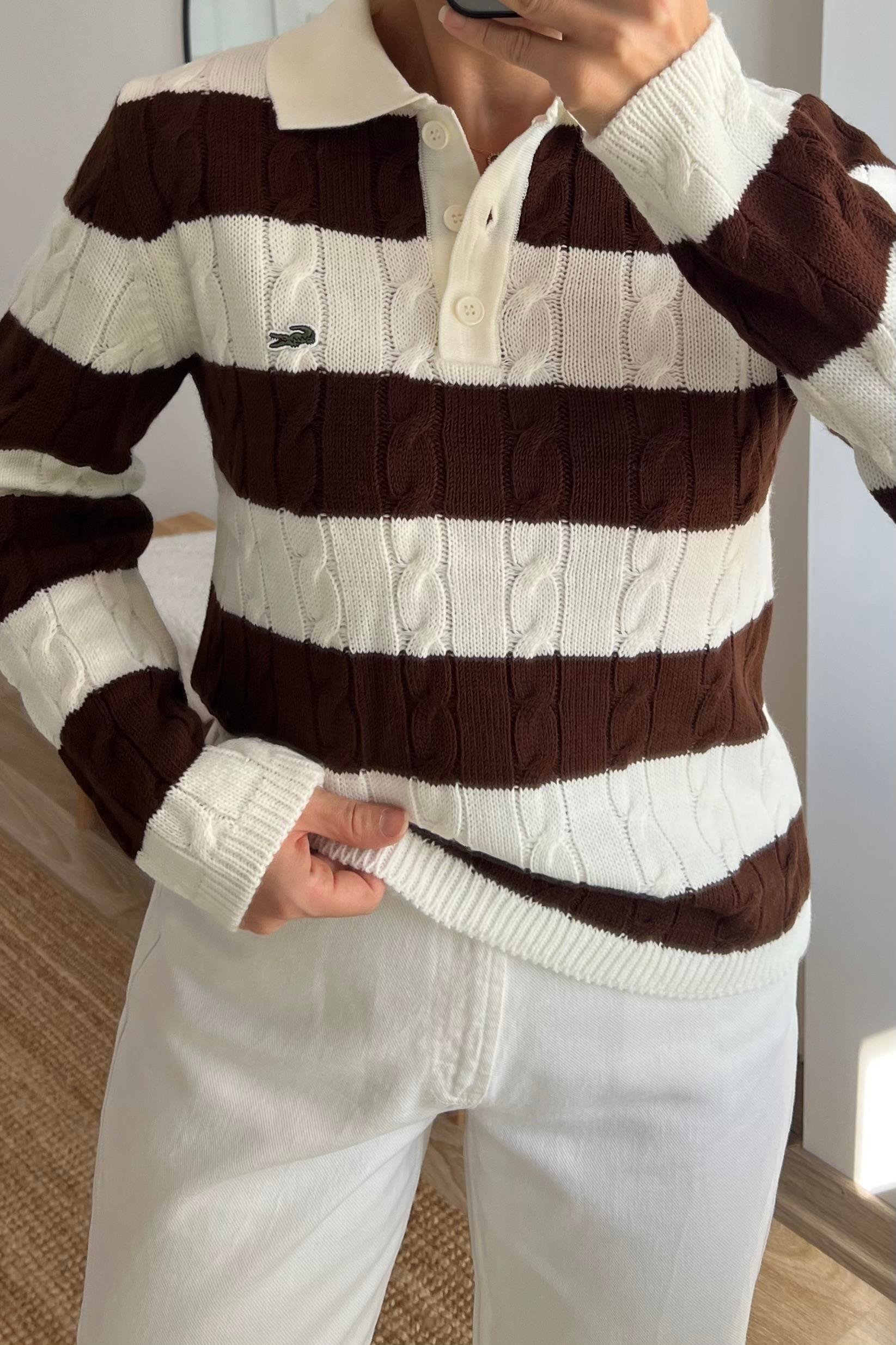 Kahverengi Şeritli Polo Yaka Triko uygun fiyatlarda www.butikhola.com adresinde