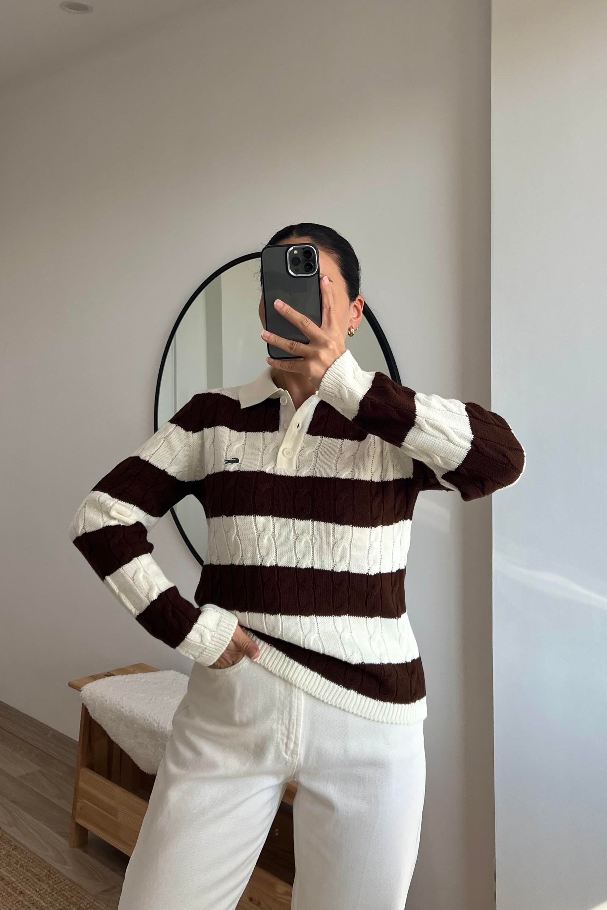 Kahverengi Şeritli Polo Yaka Triko uygun fiyatlarda www.butikhola.com adresinde