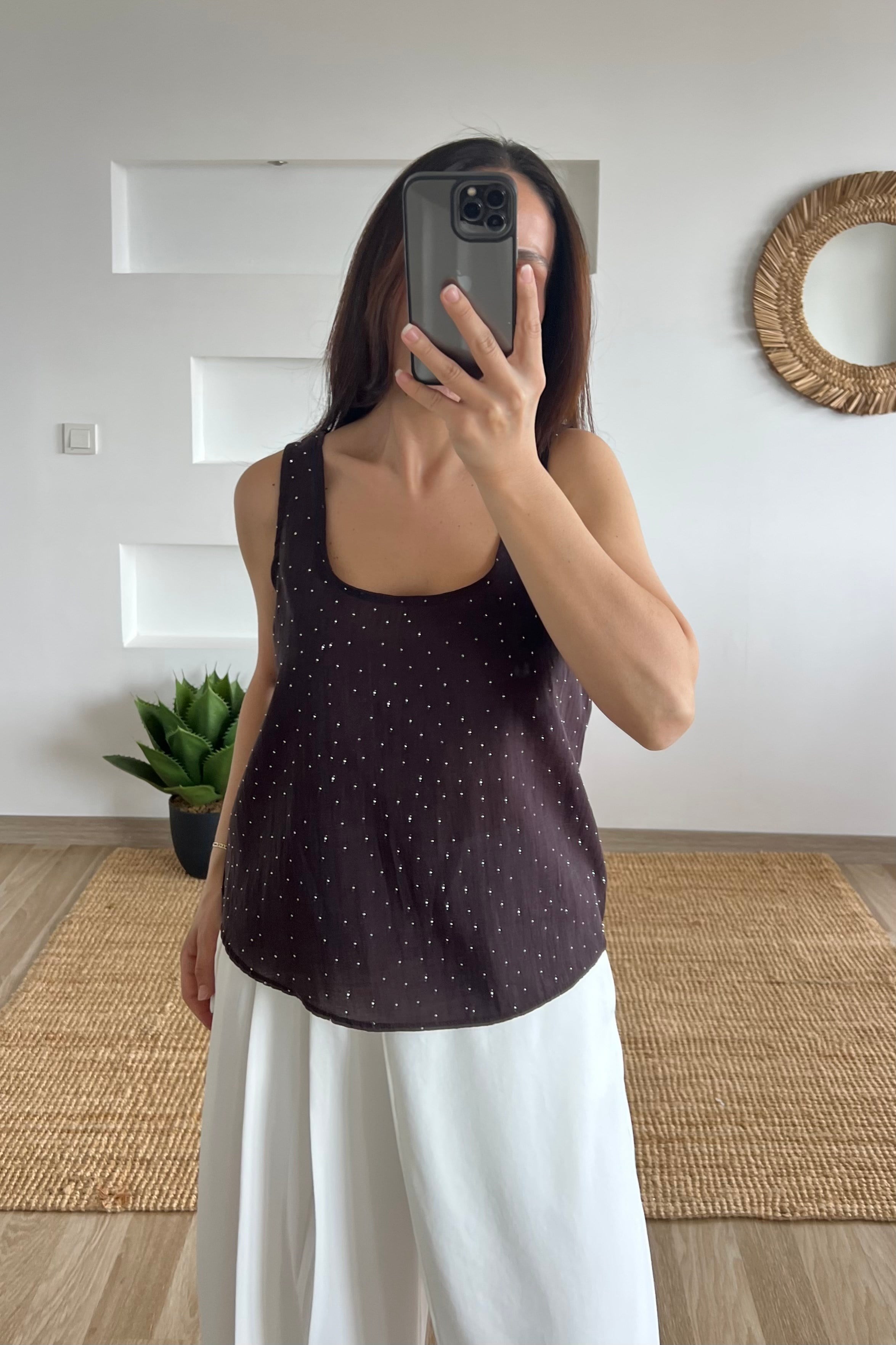Kahverengi Taşlı Tensel BLuz uygun fiyatlarda www.butikhola.com adresinde