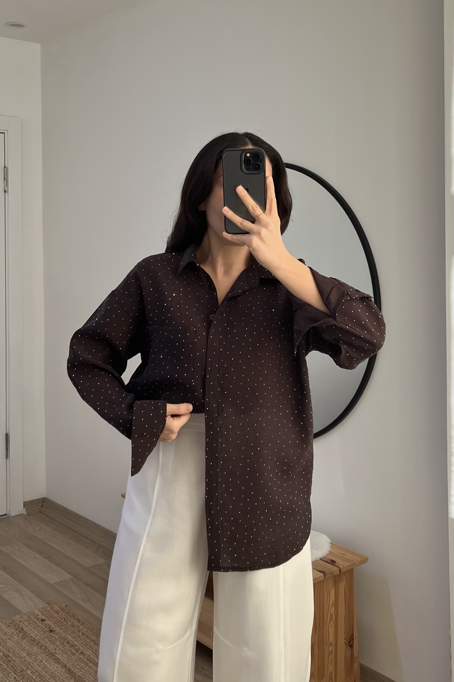 Kahverengi Taşlı Tensel Gömlek uygun fiyatlarda www.butikhola.com adresinde