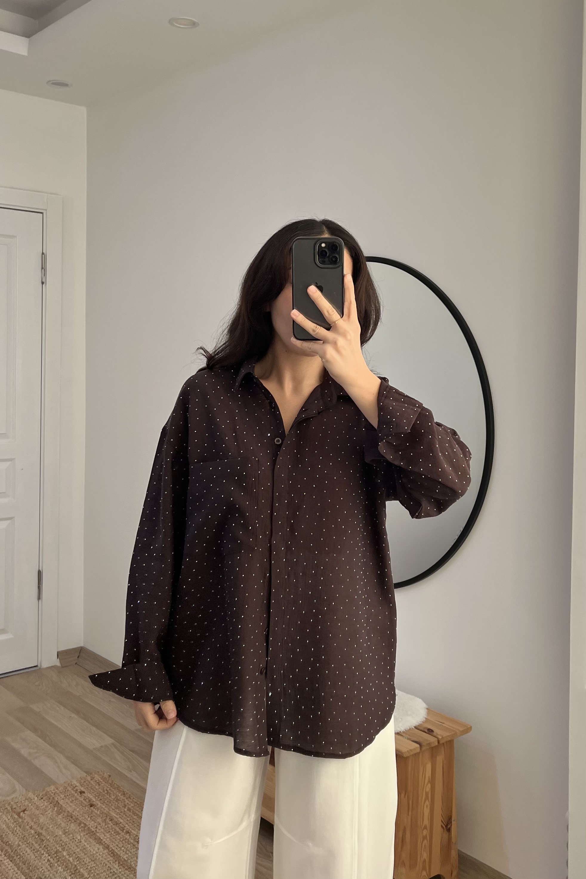 Kahverengi Taşlı Tensel Gömlek uygun fiyatlarda www.butikhola.com adresinde