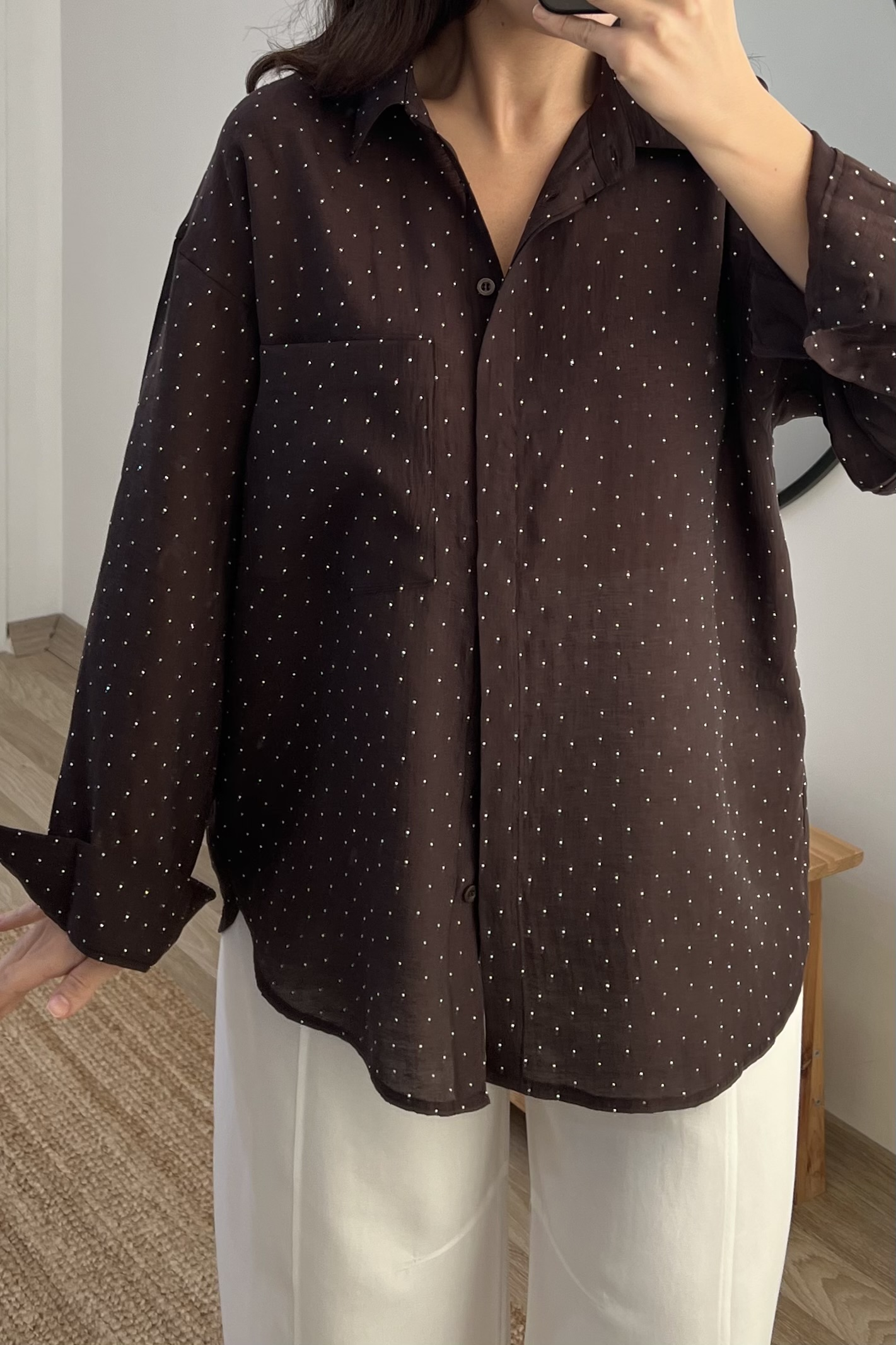 Kahverengi Taşlı Tensel Gömlek uygun fiyatlarda www.butikhola.com adresinde