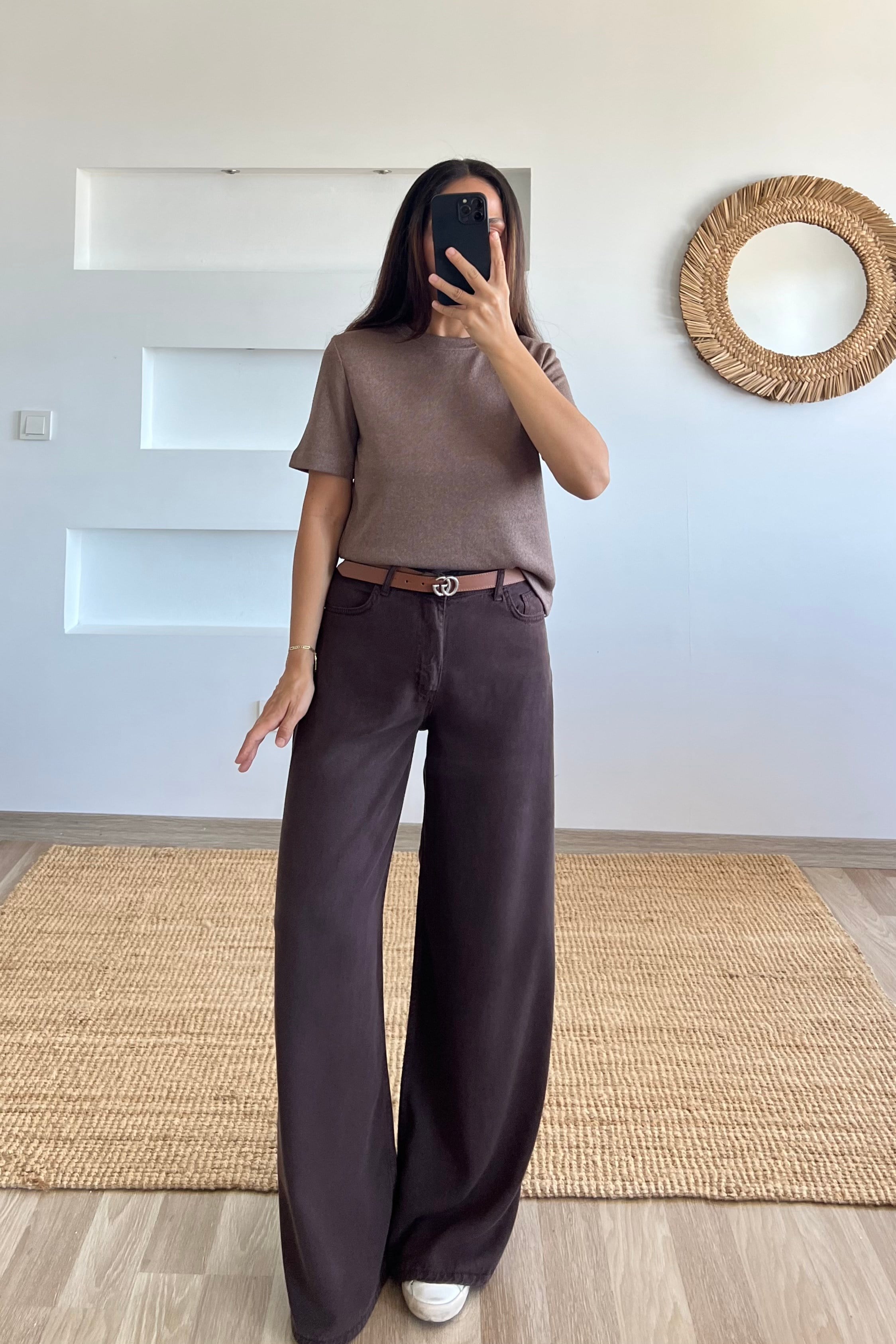 Kahverengi Yumuşak Dokulu Beli Lastikli Jean uygun fiyatlarda www.butikhola.com adresinde