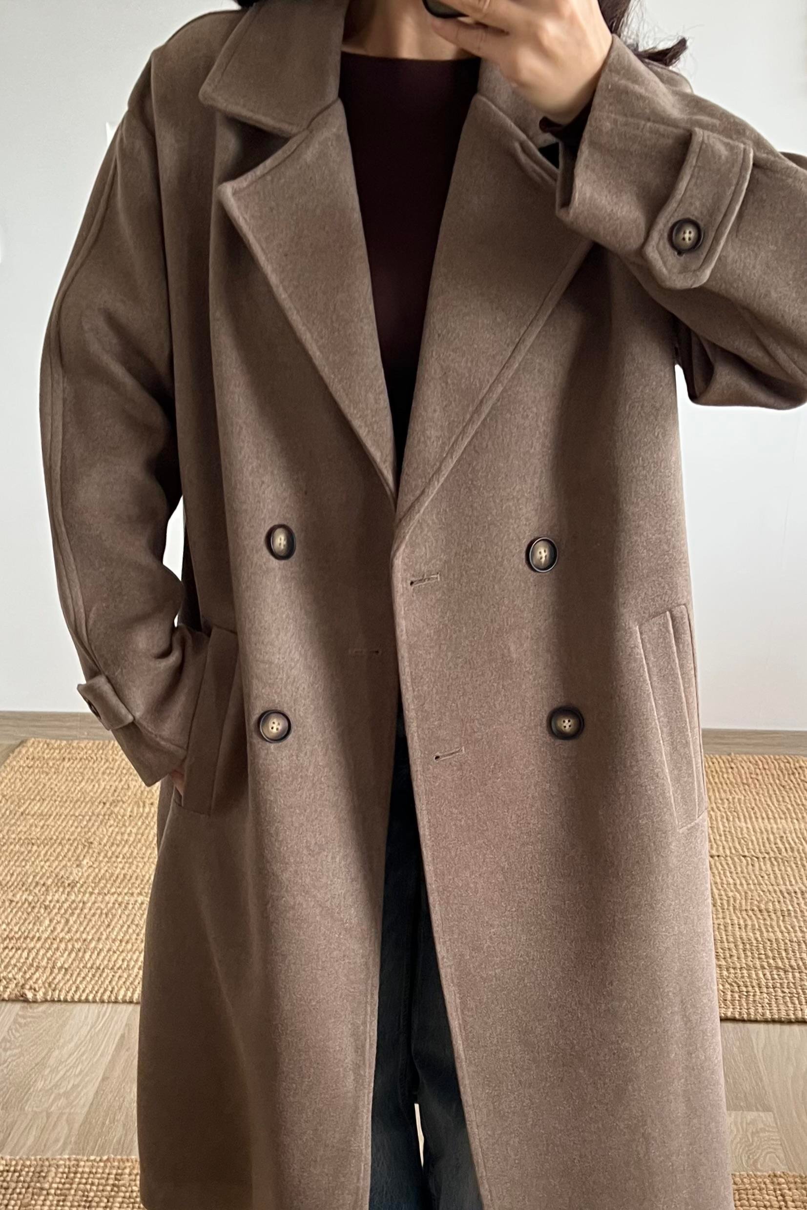 Kahverengi Yumuşak Dokulu Oversize Kaşe Kaban uygun fiyatlarda www.butikhola.com adresinde