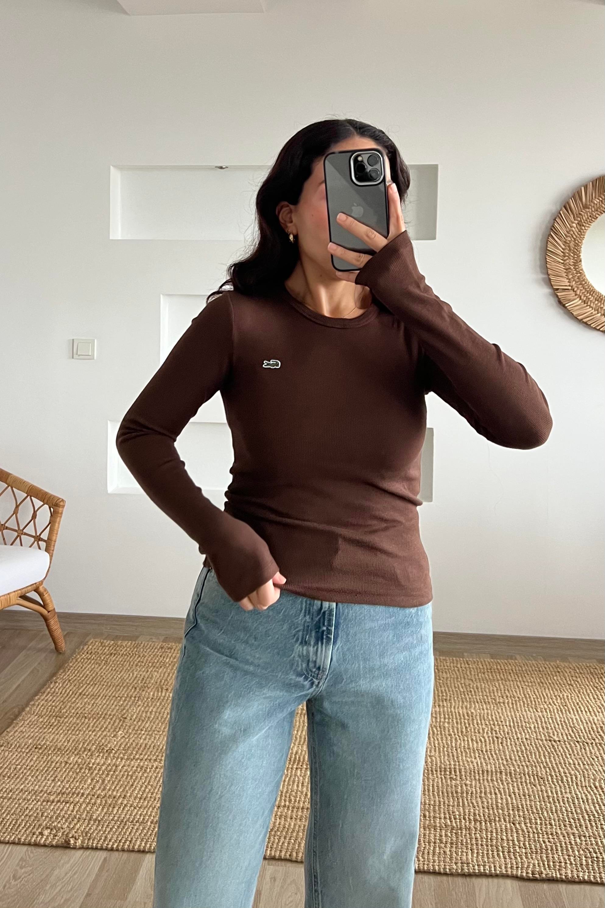 Kahvrengi Logo Nakışlı Uzun Kollu Bluz uygun fiyatlarda www.butikhola.com adresinde