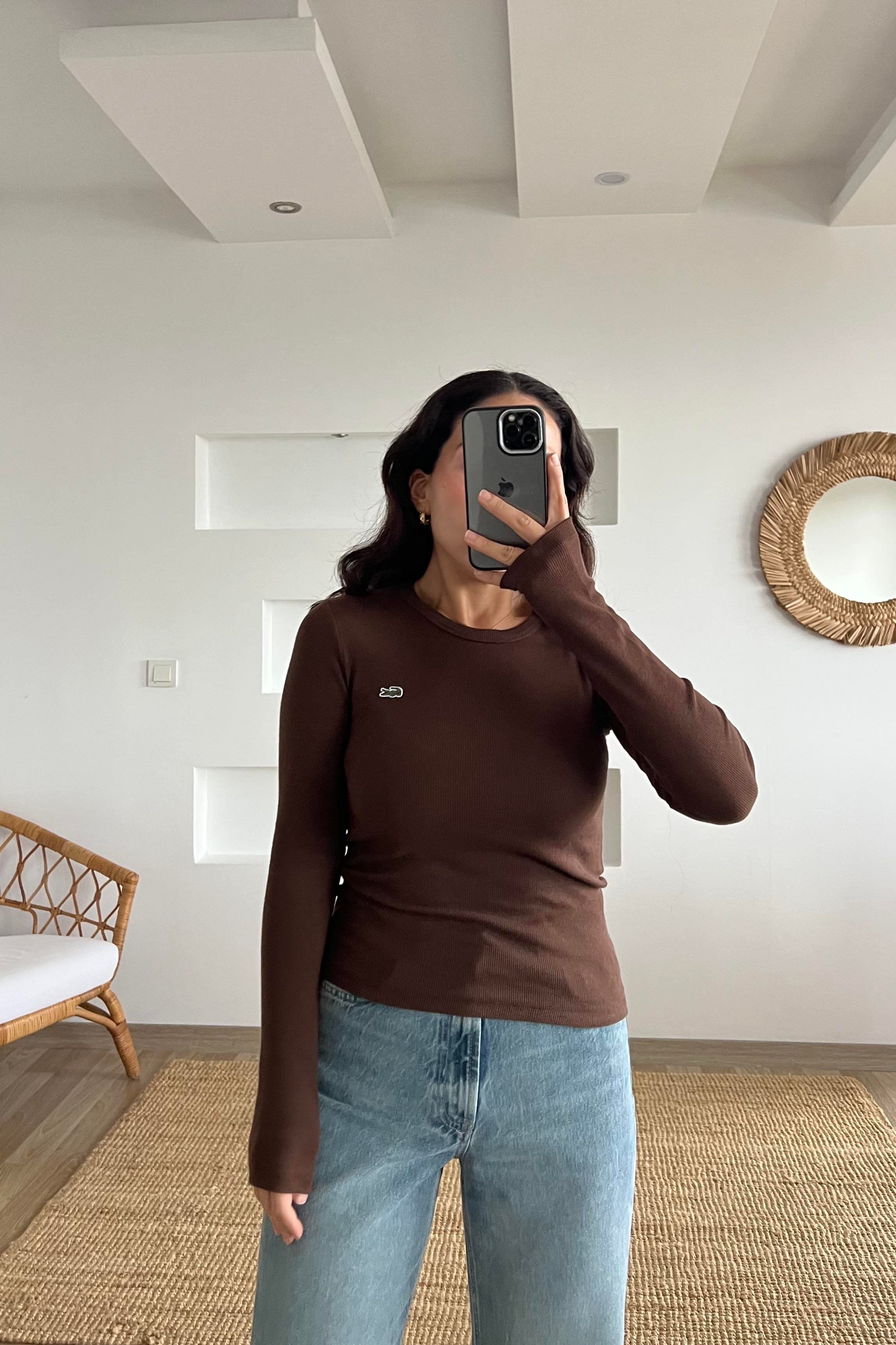 Kahvrengi Logo Nakışlı Uzun Kollu Bluz uygun fiyatlarda www.butikhola.com adresinde