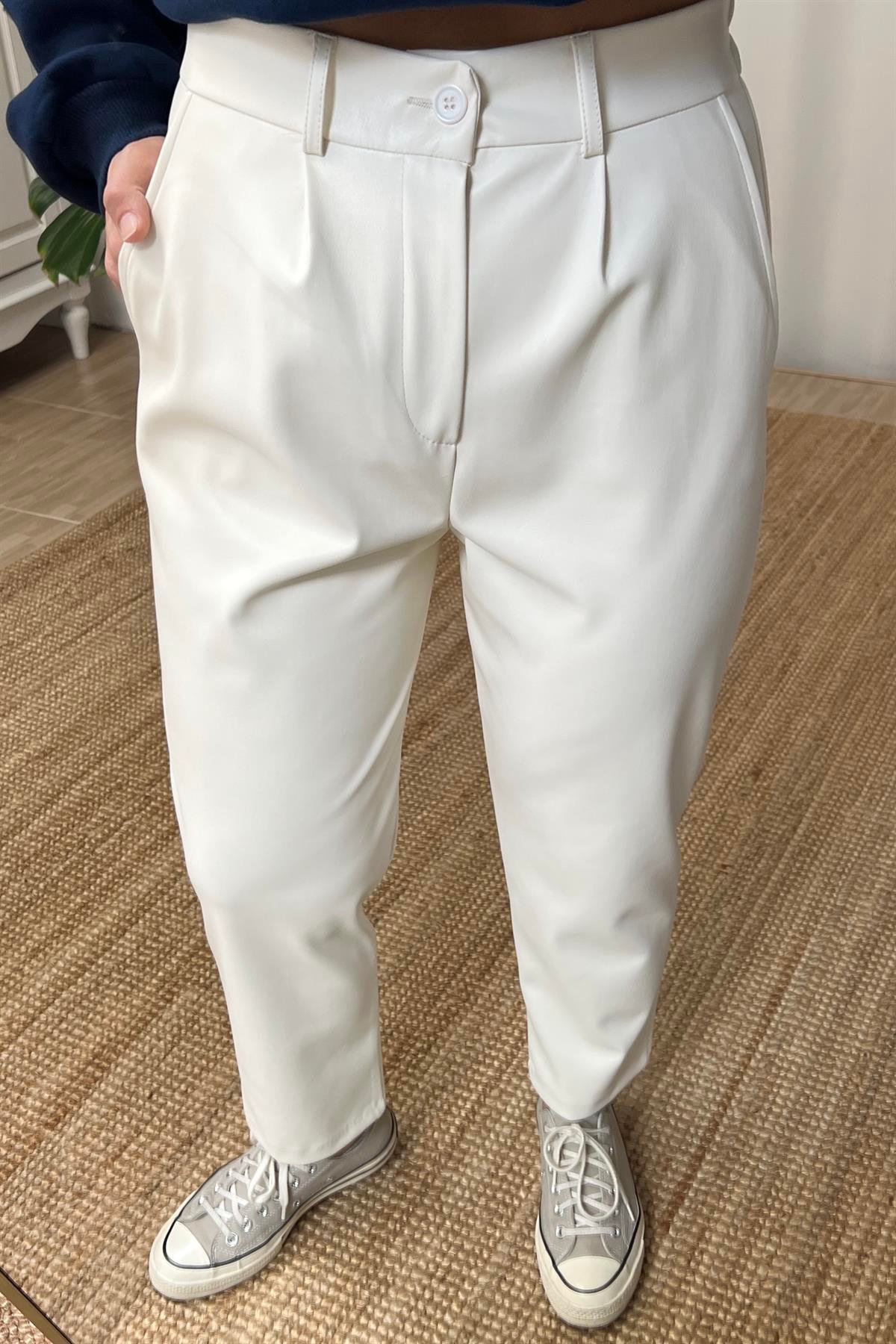Kemerli Yüksek Bel Deri Pantolon uygun fiyatlarda www.butikhola.com adresinde