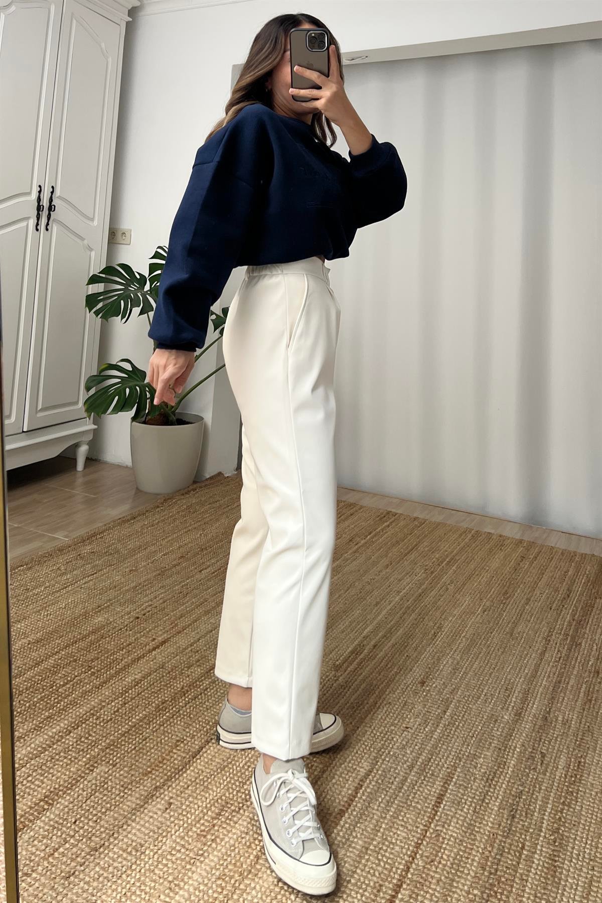 Kemerli Yüksek Bel Deri Pantolon uygun fiyatlarda www.butikhola.com adresinde