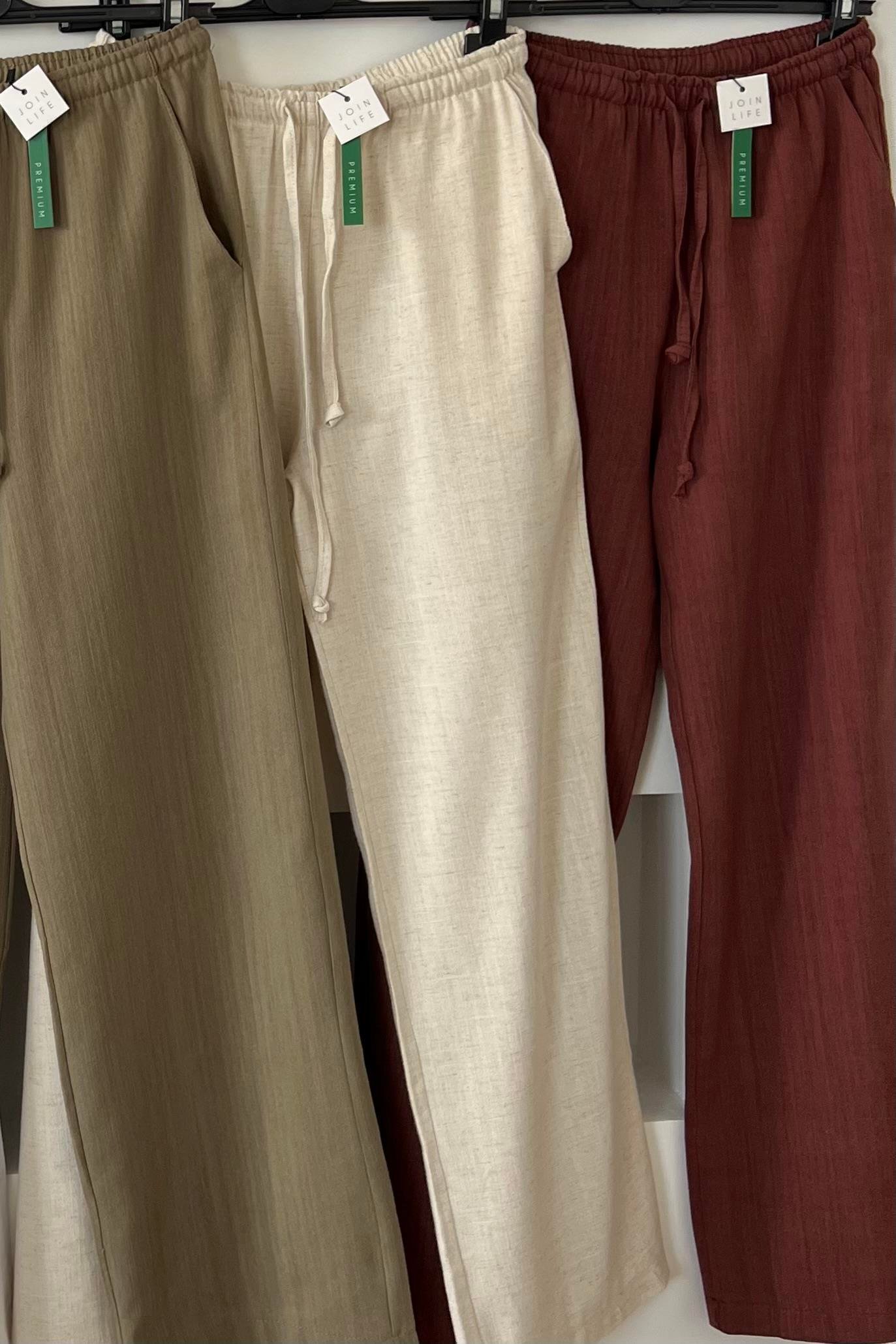 Kiremit Düz Kesim Keten Pantolon uygun fiyatlarda www.butikhola.com adresinde