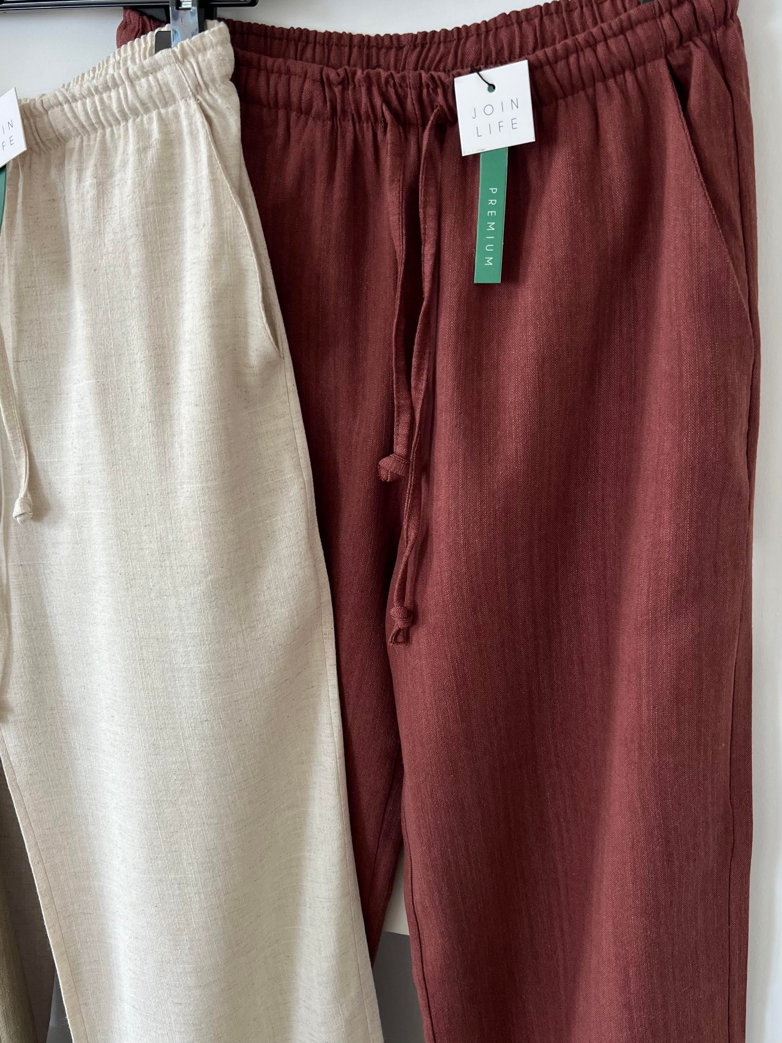 Kiremit Düz Kesim Keten Pantolon uygun fiyatlarda www.butikhola.com adresinde