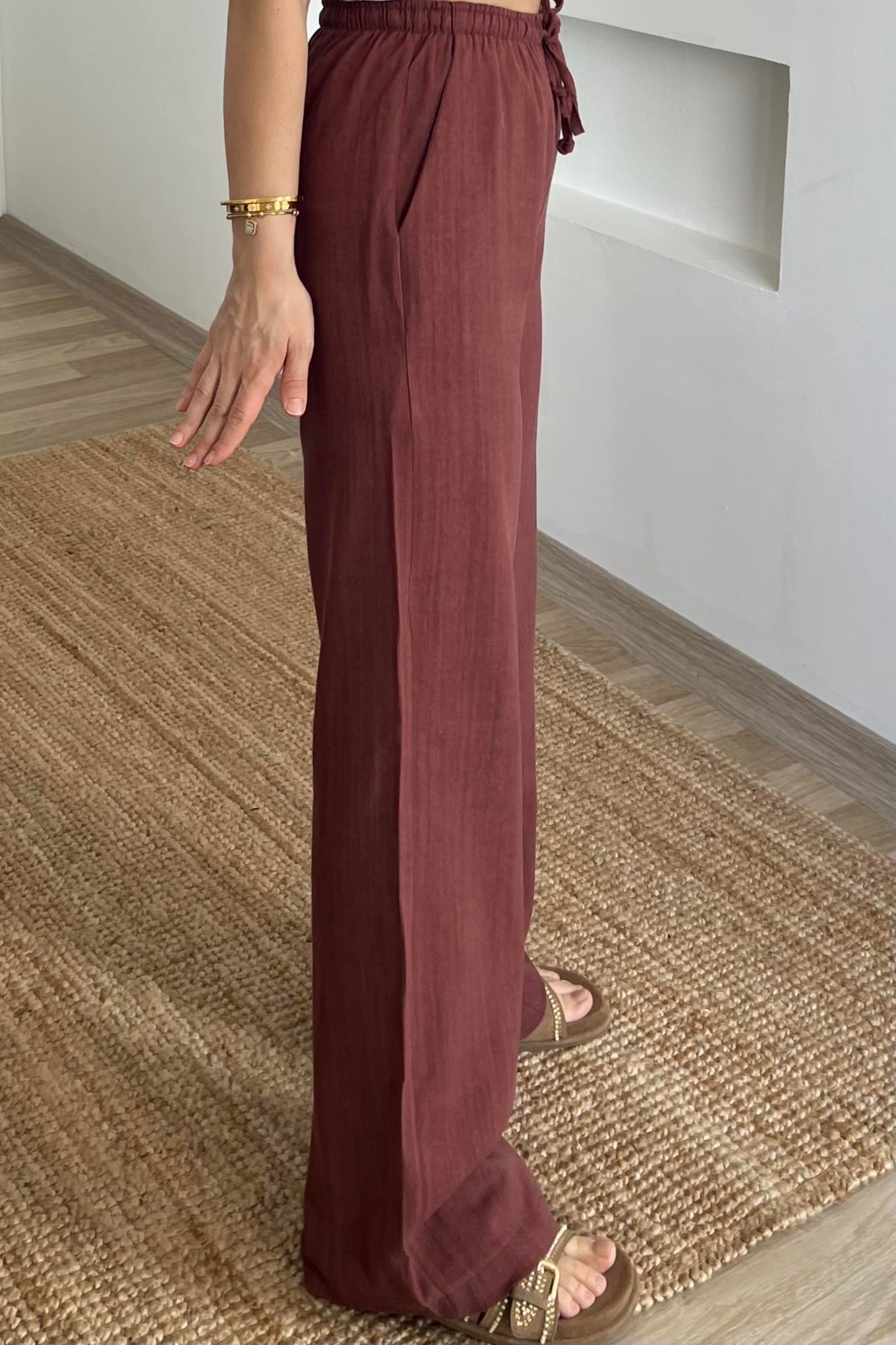 Kiremit Düz Kesim Keten Pantolon uygun fiyatlarda www.butikhola.com adresinde