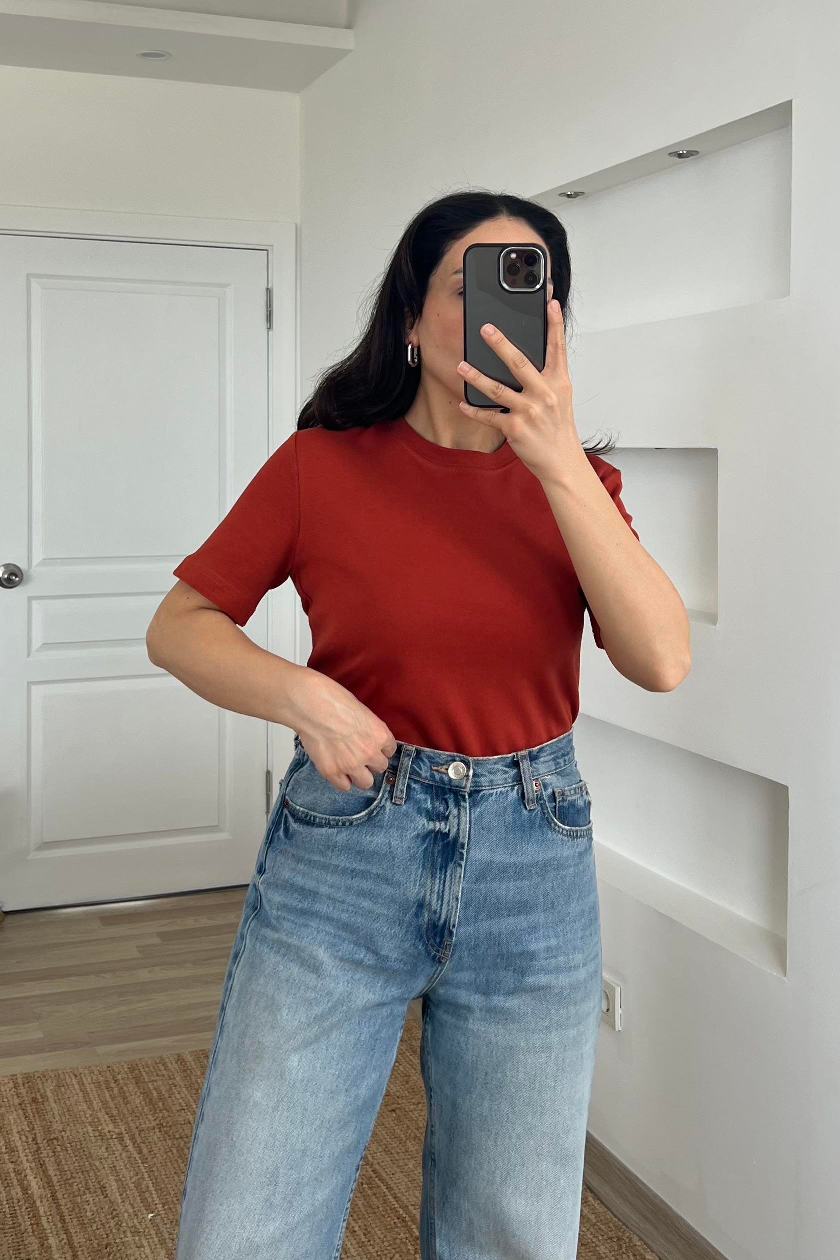 Kiremit Organik Pamuklu Basic Tshirt uygun fiyatlarda www.butikhola.com adresinde
