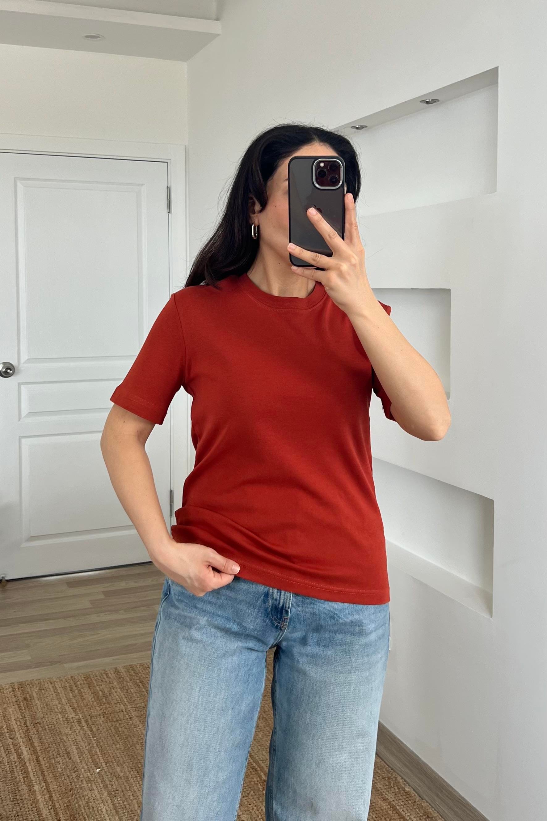 Kiremit Organik Pamuklu Basic Tshirt uygun fiyatlarda www.butikhola.com adresinde