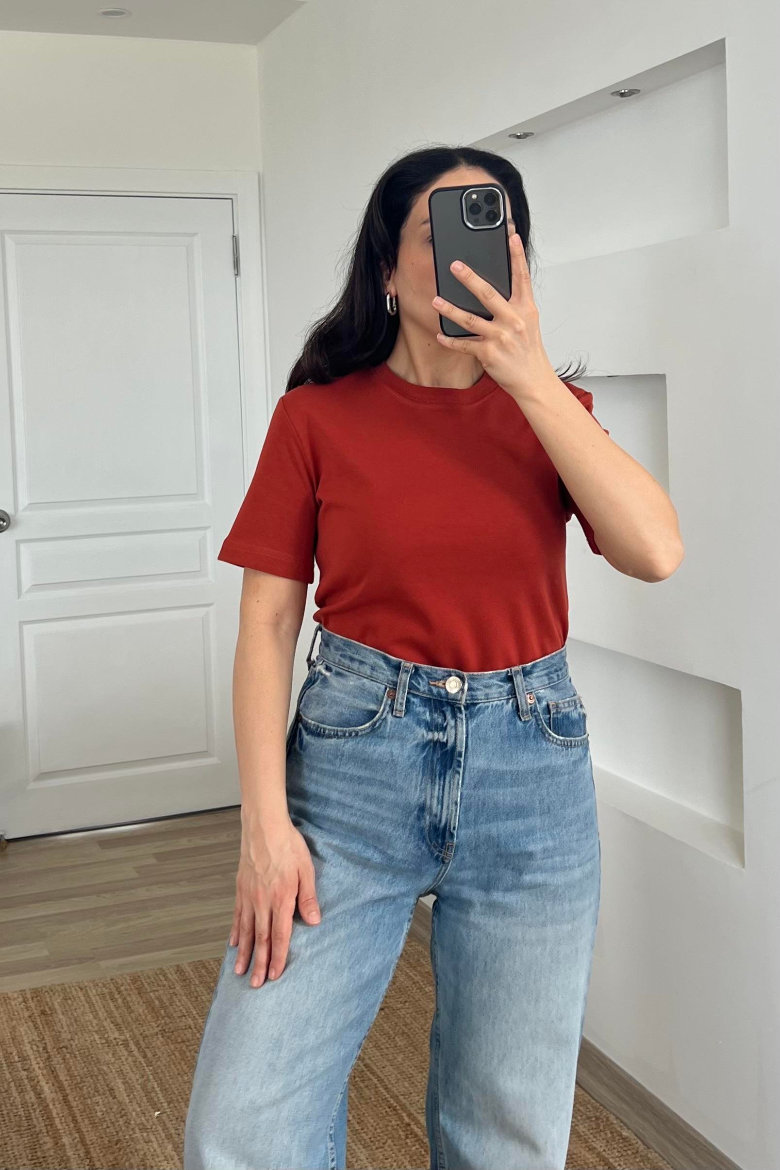 Kiremit Organik Pamuklu Basic Tshirt uygun fiyatlarda www.butikhola.com adresinde