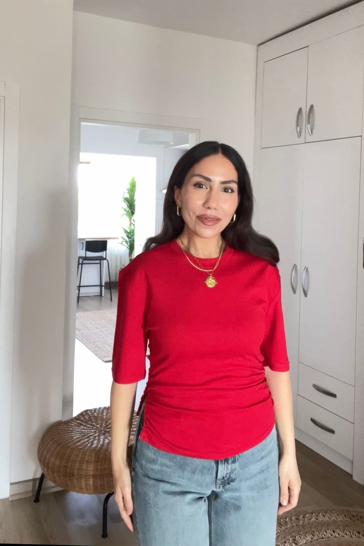 Kırmızı Organik Pamuklu Fermuar Detaylı Büzgülü Tshirt uygun fiyatlarda www.butikhola.com adresinde