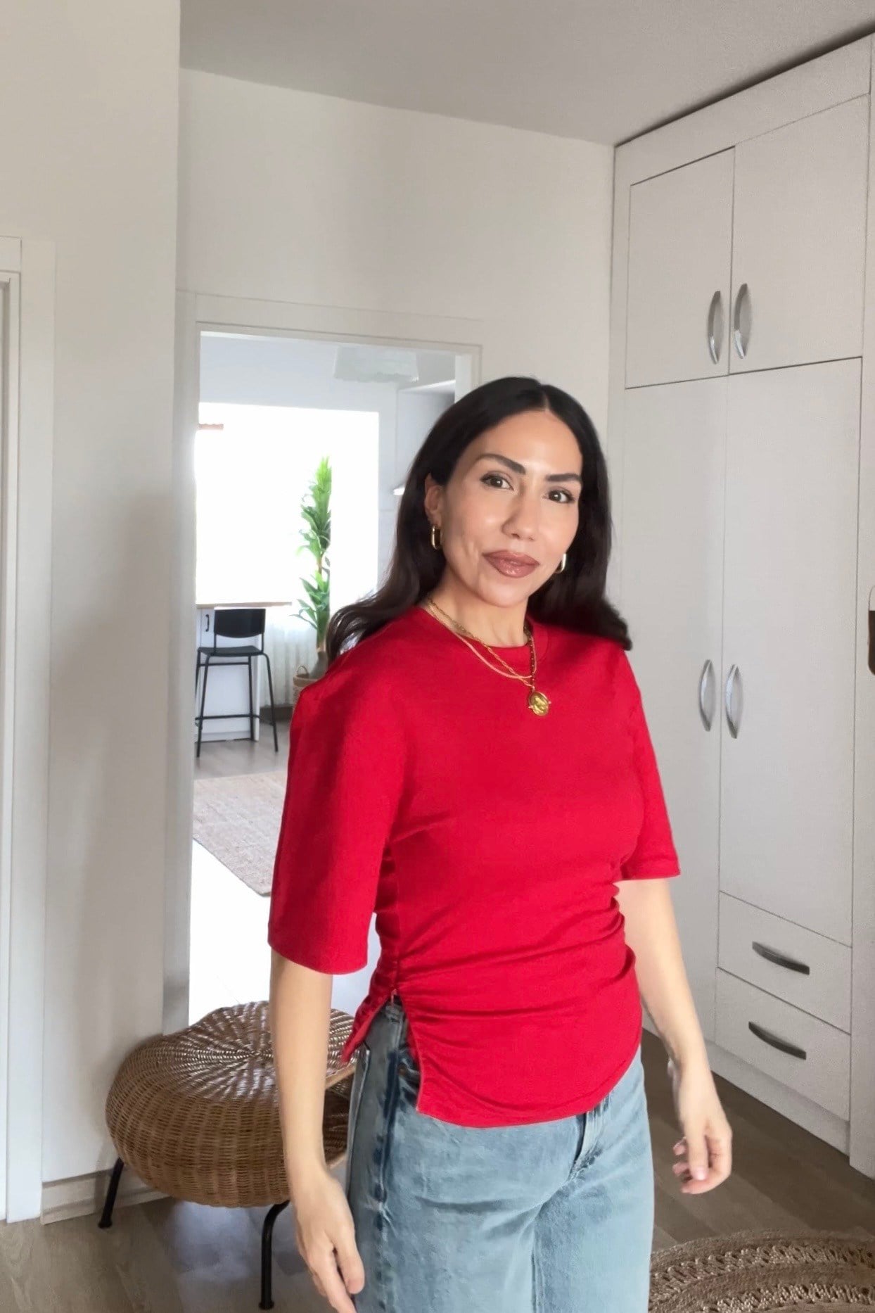 Kırmızı Organik Pamuklu Fermuar Detaylı Büzgülü Tshirt uygun fiyatlarda www.butikhola.com adresinde
