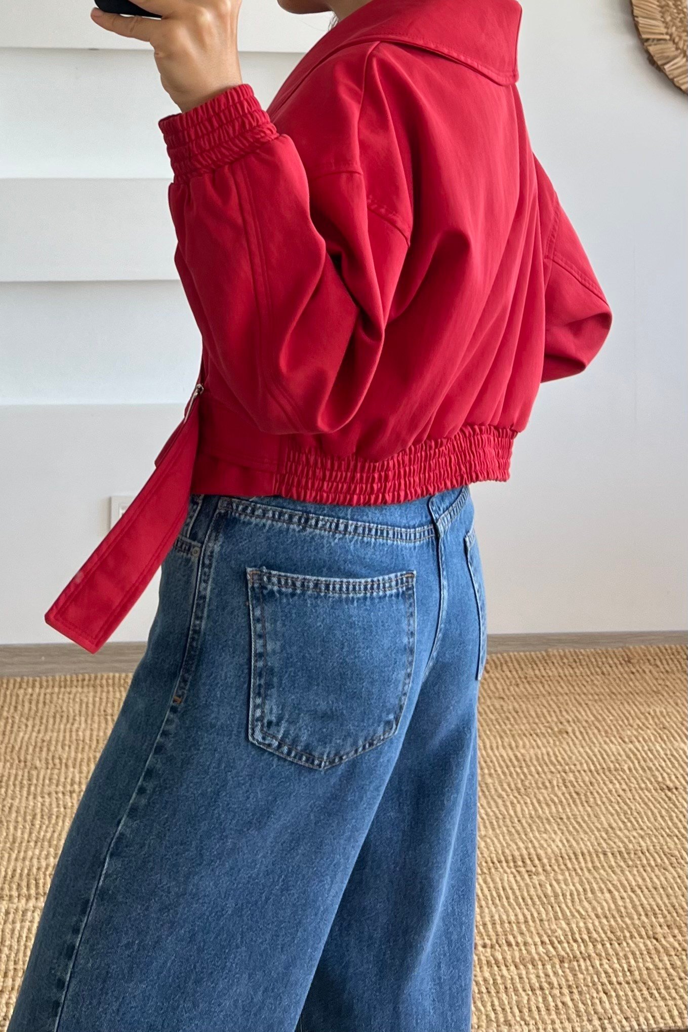 Kırmızı Şal Yaka Crop Trençkot uygun fiyatlarda www.butikhola.com adresinde