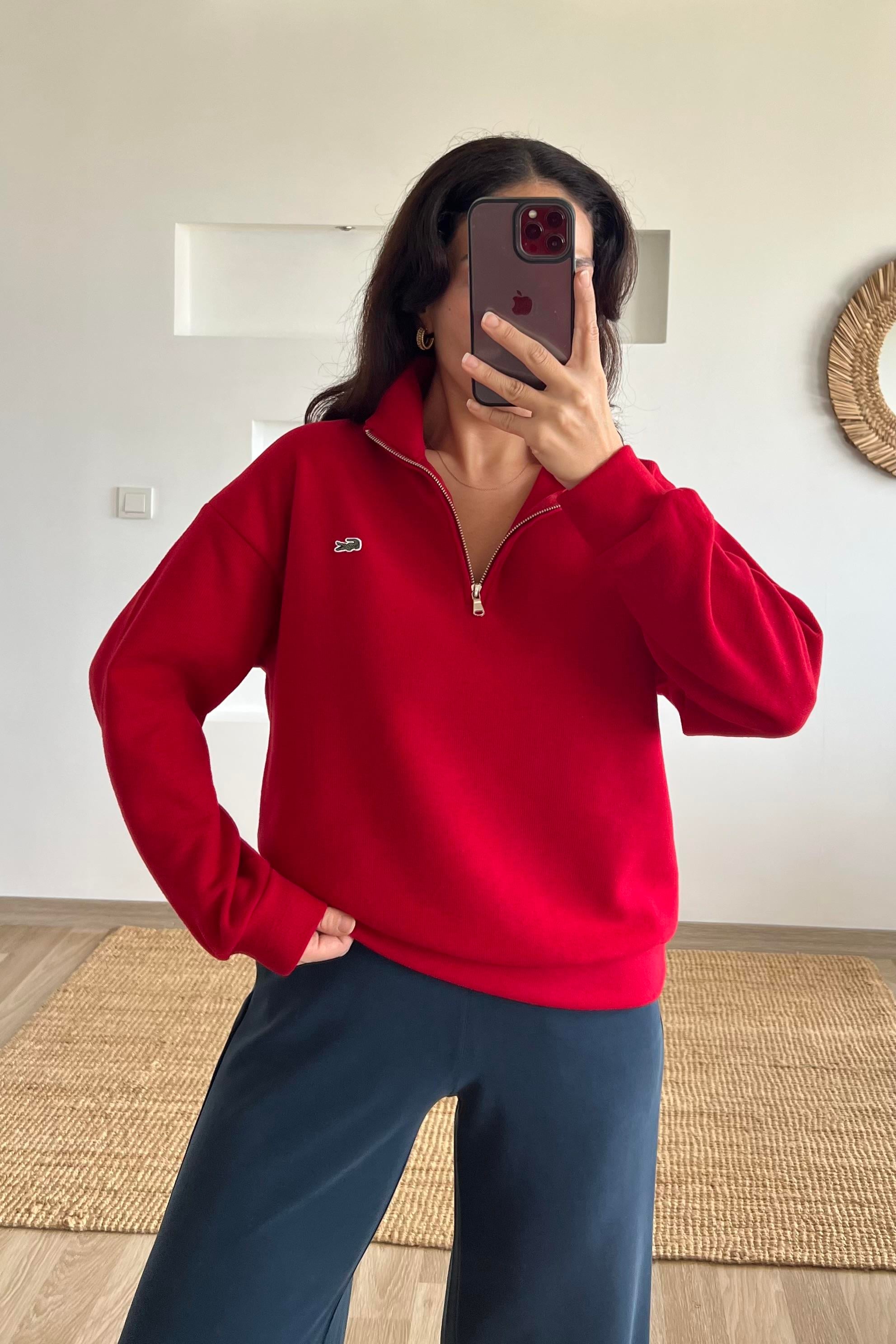 Kırmızı Yumuşak Dokulu Yakası Fermuarlı Sweatshirt uygun fiyatlarda www.butikhola.com adresinde