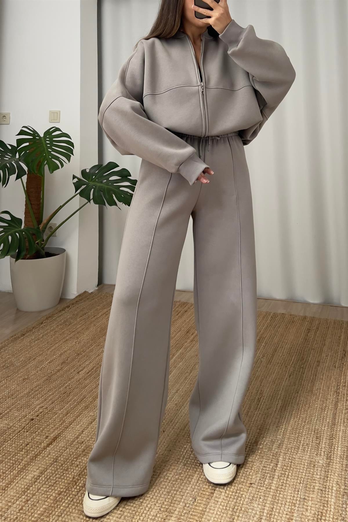 Koyu Gri Fermuarlı Bomber Sweatshirt  uygun fiyatlarda www.butikhola.com adresinde