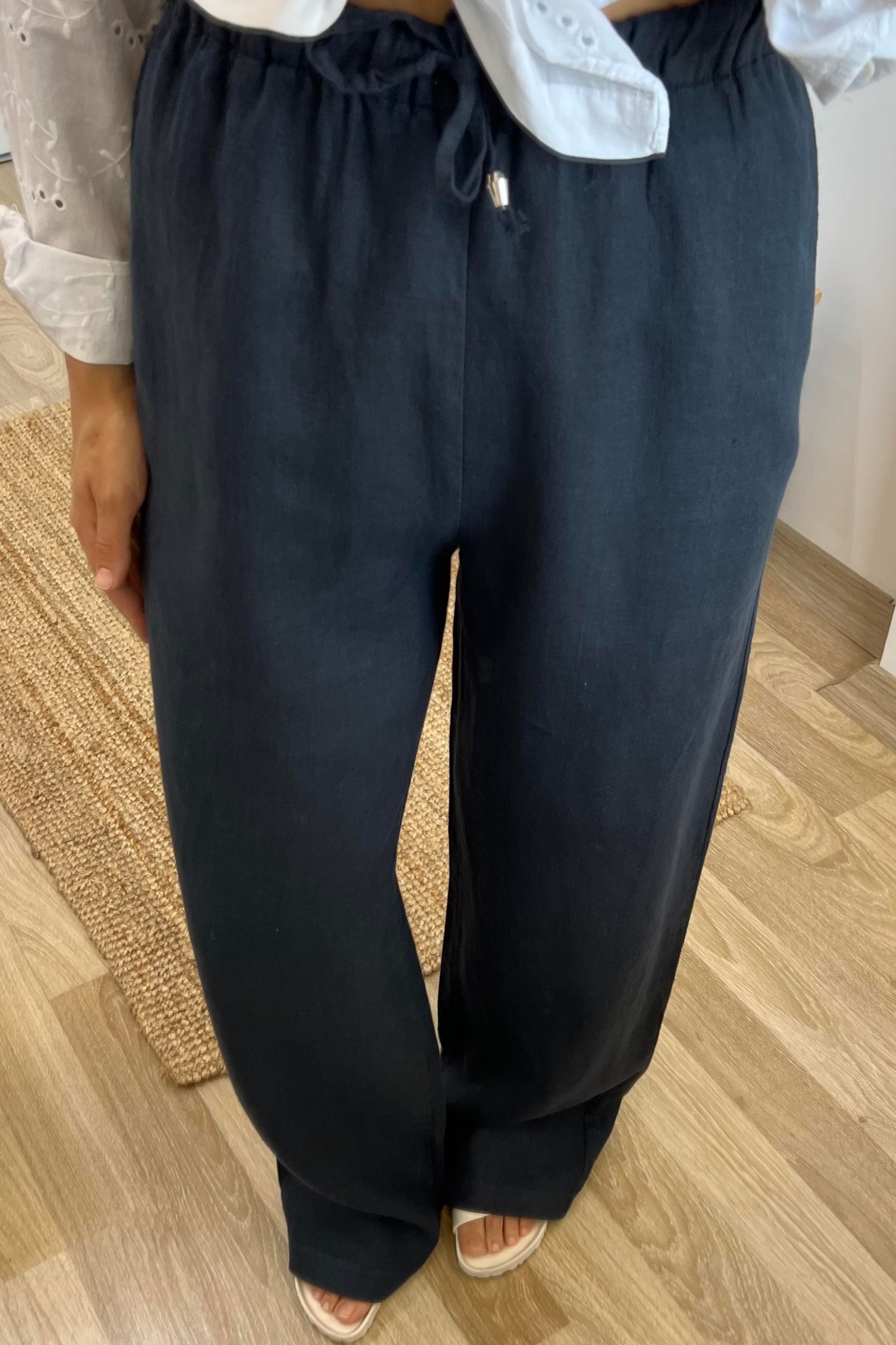 Lacivert Beli İpli Ham Keten Comfort Pantolon uygun fiyatlarda www.butikhola.com adresinde