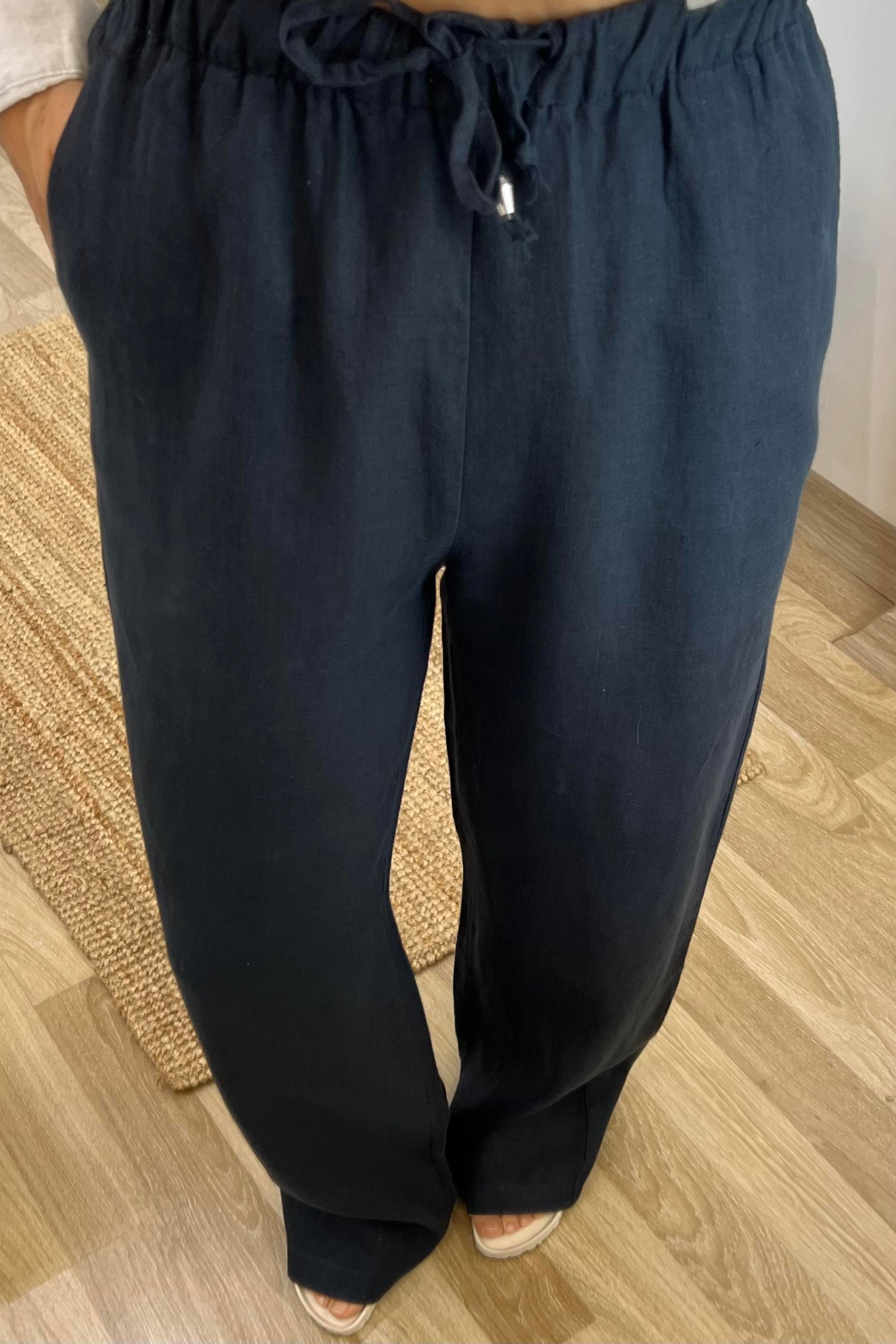 Lacivert Beli İpli Ham Keten Comfort Pantolon uygun fiyatlarda www.butikhola.com adresinde
