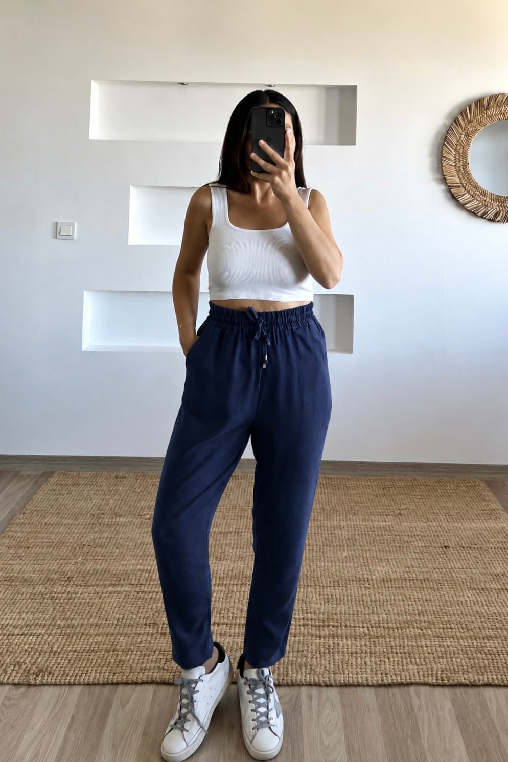 Lacivert Beli İplli Havuç Kesim Tensel Pantolon uygun fiyatlarda www.butikhola.com adresinde