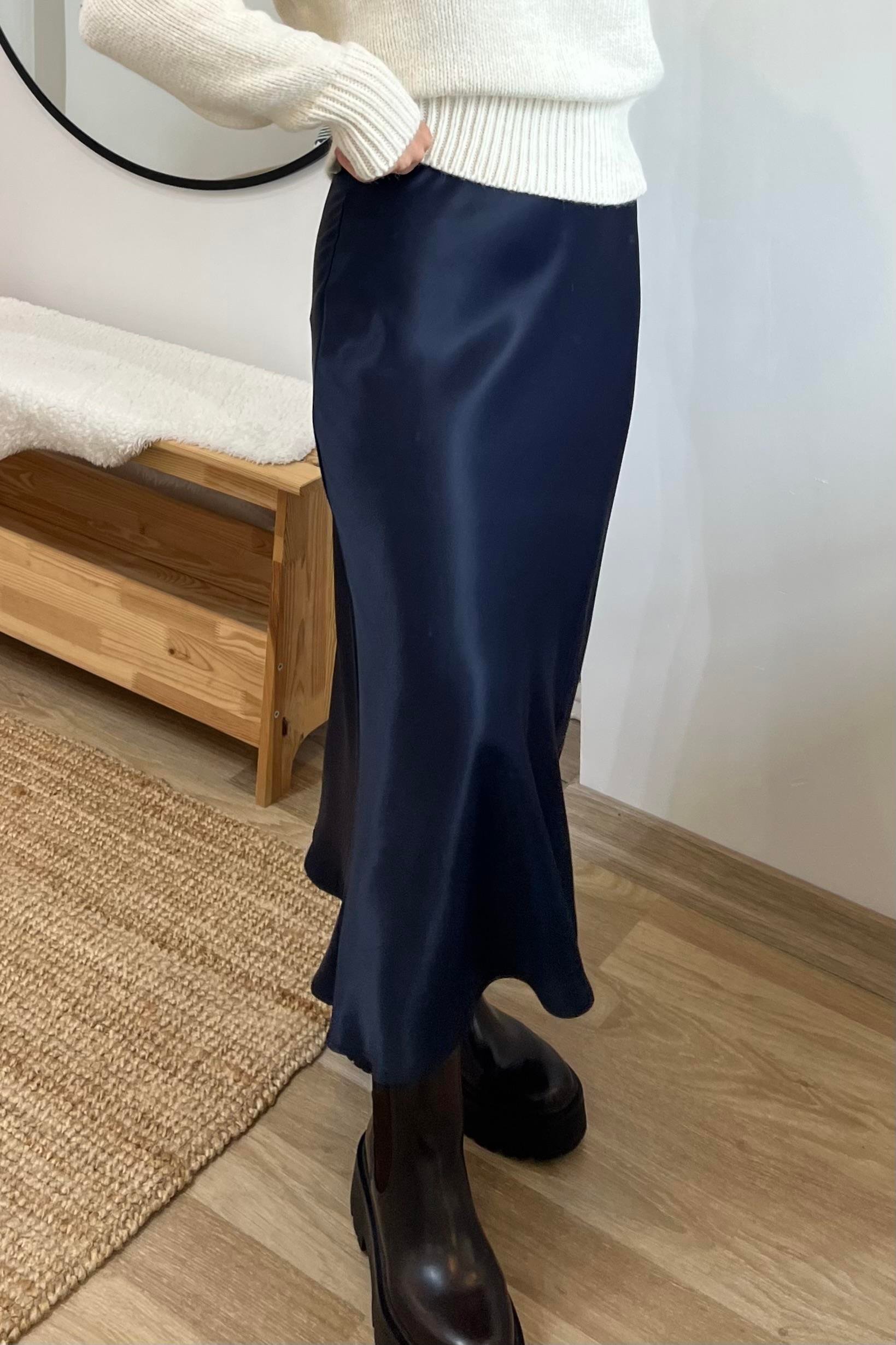 Lacivert Beli Lastikli Saten Etek uygun fiyatlarda www.butikhola.com adresinde