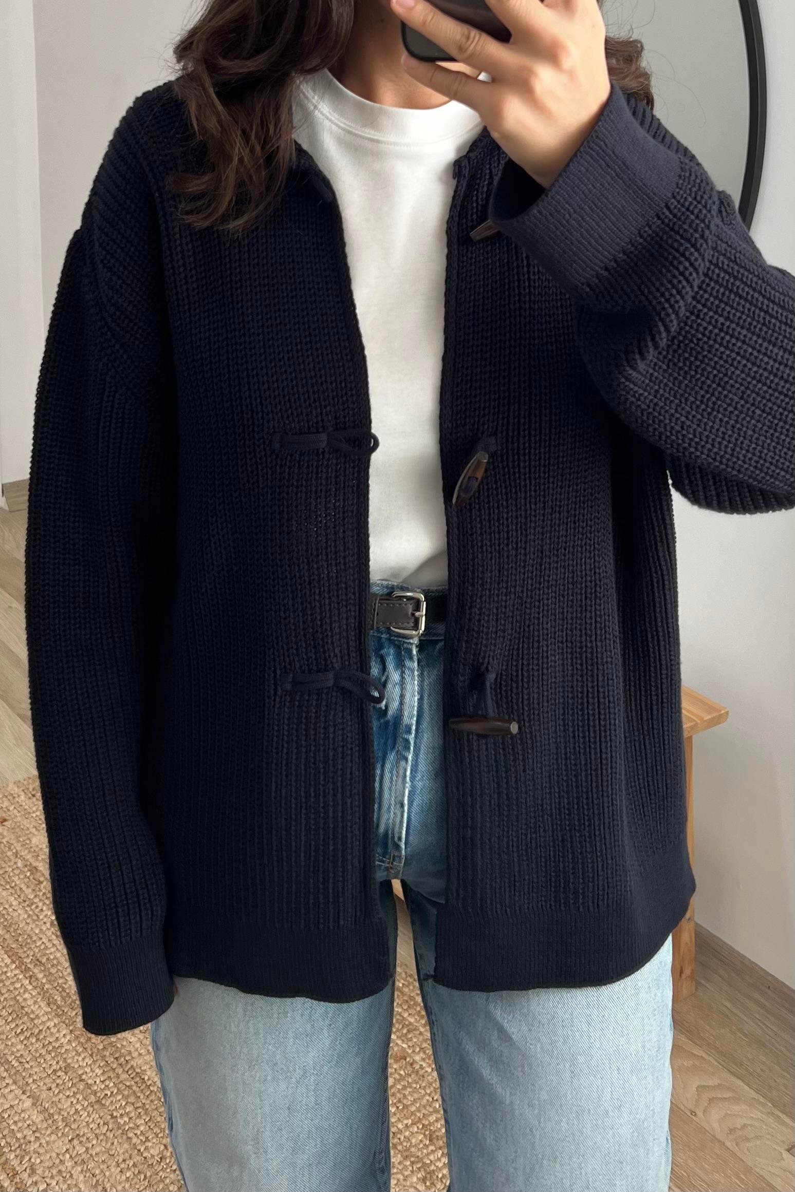 Lacivert Boynuz Düğmeli Merserize Hırka uygun fiyatlarda www.butikhola.com adresinde