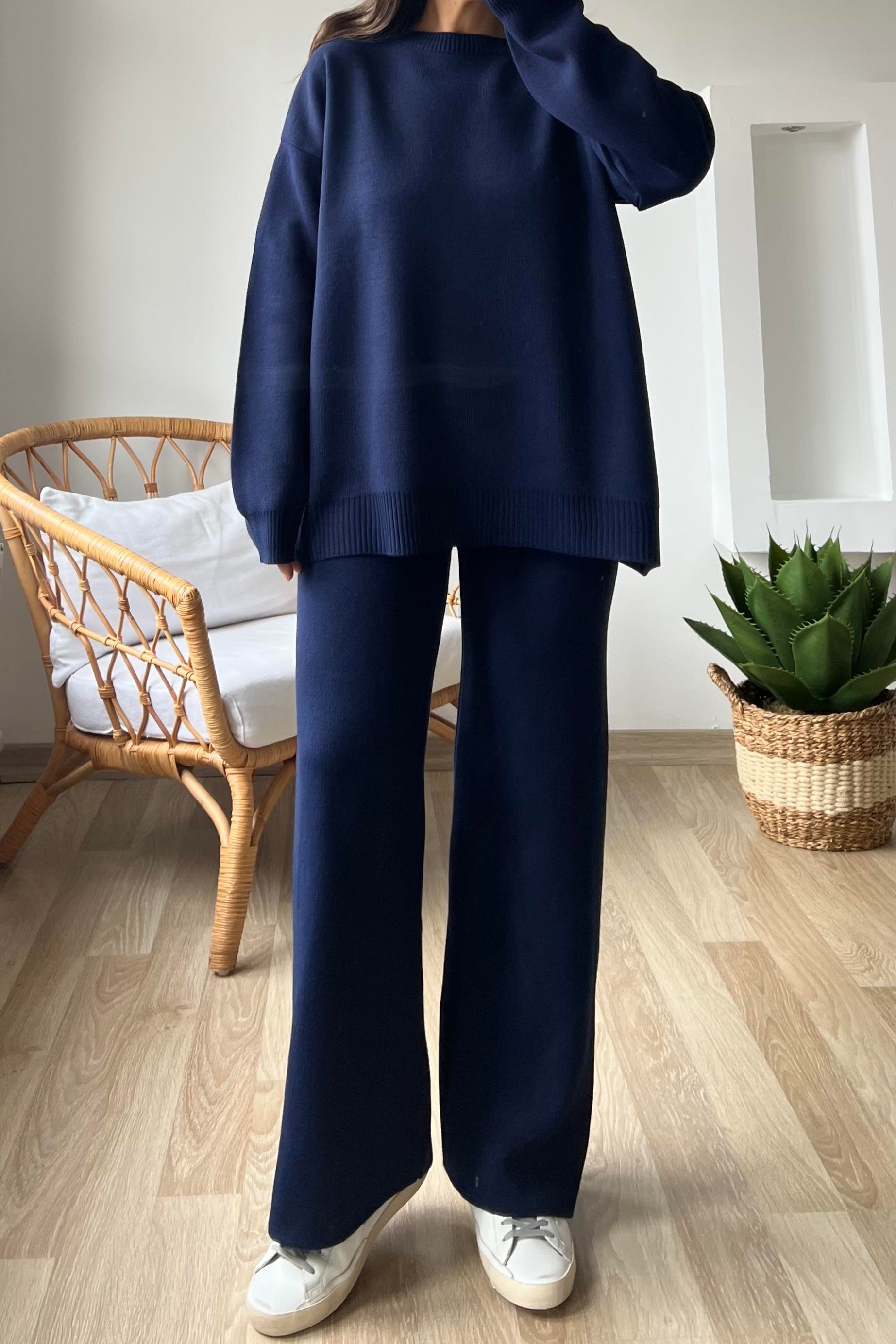 Lacivert Çelik Örme Triko Takım uygun fiyatlarda www.butikhola.com adresinde