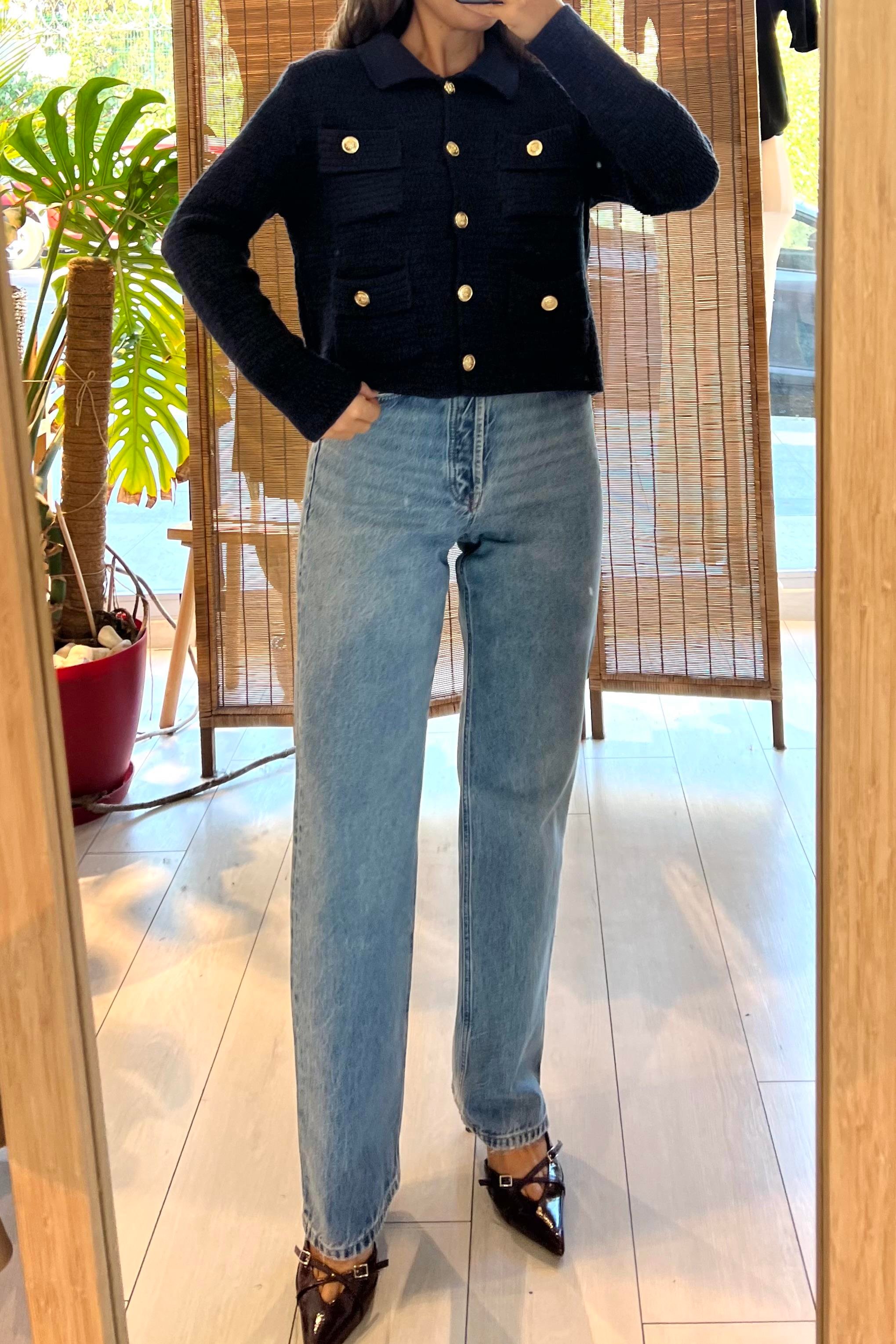 Lacivert Cepli ve Gold Düğme Detaylı Hırka  uygun fiyatlarda www.butikhola.com adresinde
