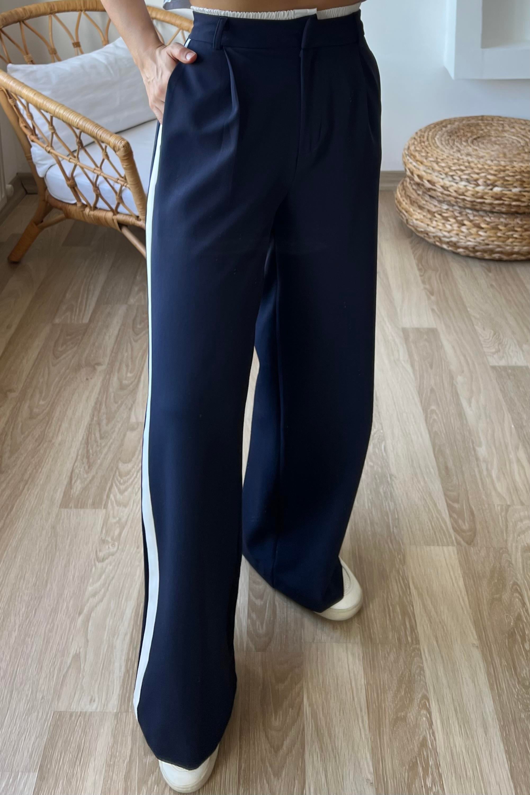Lacivert Çift Bel Şerit Detaylı Pantolon uygun fiyatlarda www.butikhola.com adresinde