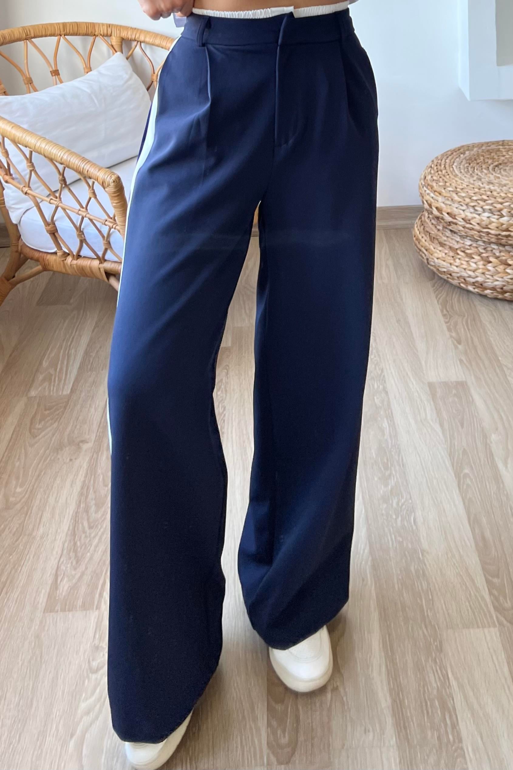 Lacivert Çift Bel Şerit Detaylı Pantolon uygun fiyatlarda www.butikhola.com adresinde