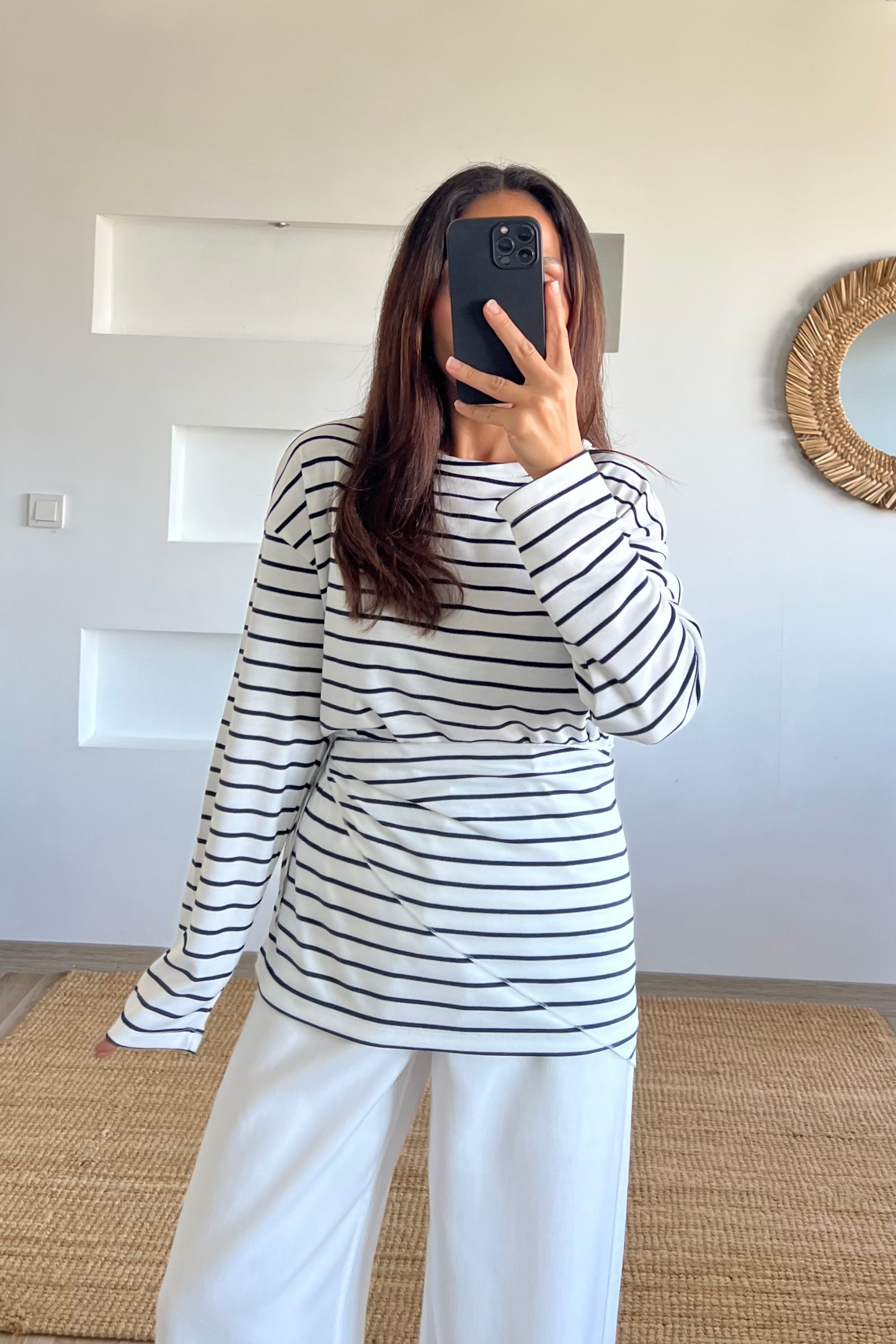 Lacivert Çizgili Fular Detaylı İnce Sweat uygun fiyatlarda www.butikhola.com adresinde